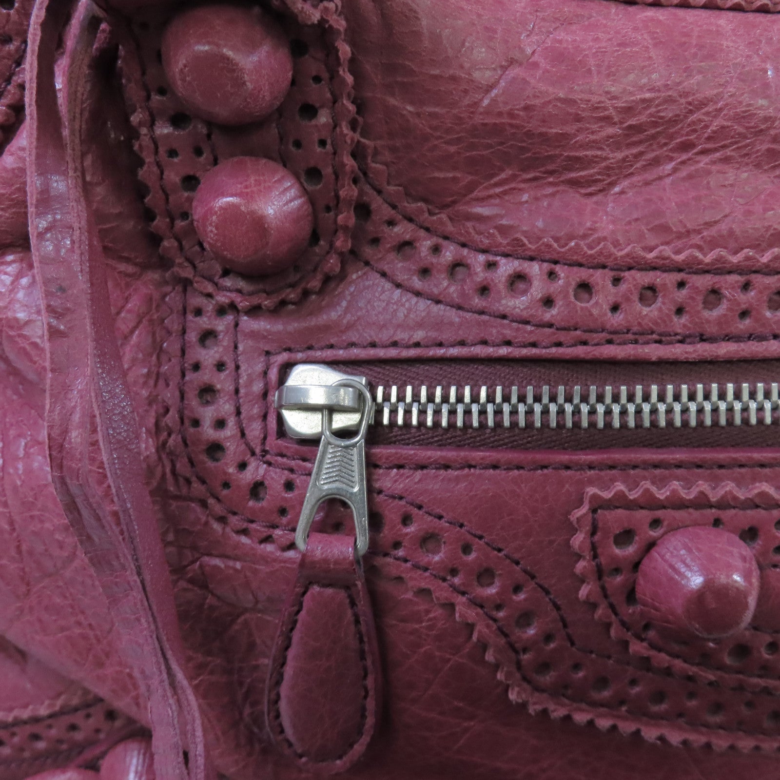 BALENCIAGA 羊皮皮革Giant Brogues 2Way Shoulder Bag銀扣手挽肩背兩用袋酒紅色