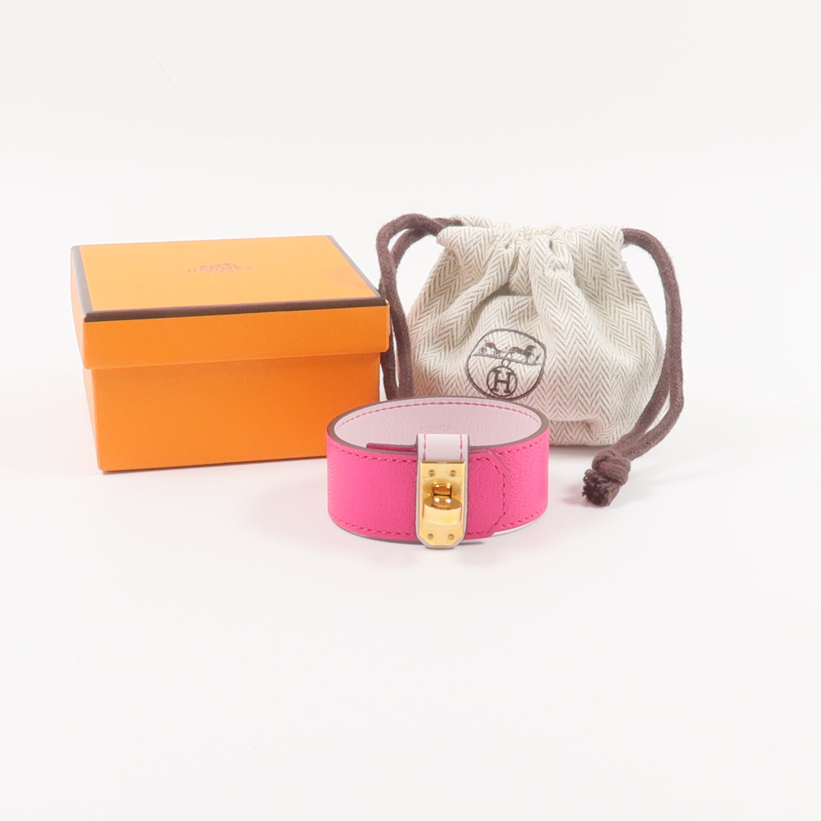 HERMES 【激減優惠】Chamkila/Swift皮革Bracelet Cuir Kelly Twist PM手帶Rose Pop/Mauve Pale