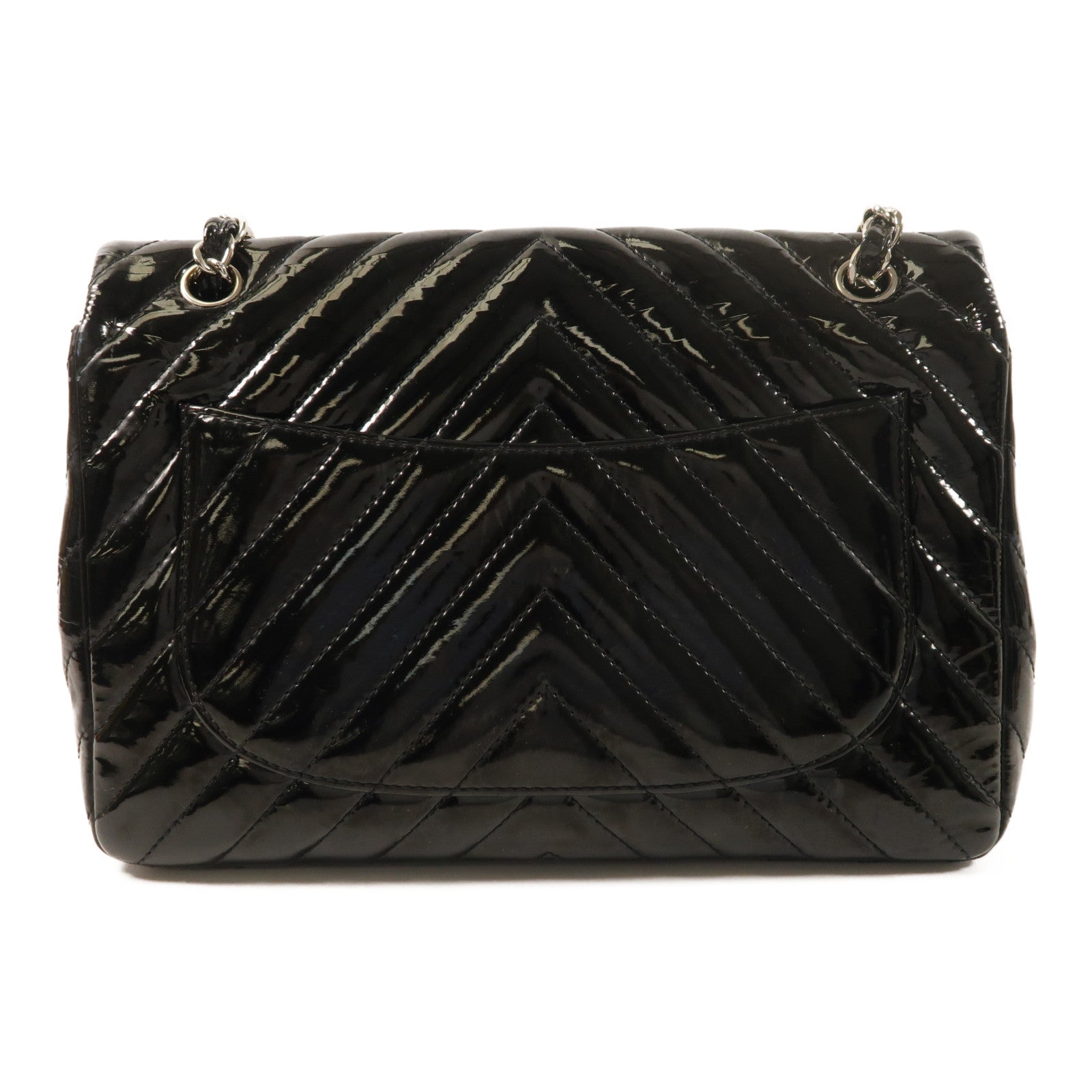 CHANEL 漆皮皮革Large Classic銀扣鏈帶肩背袋