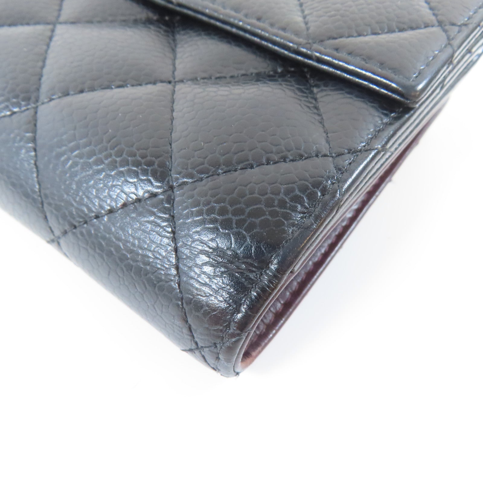 CHANEL 菱格Caviar皮革Wallet金扣錢包黑色