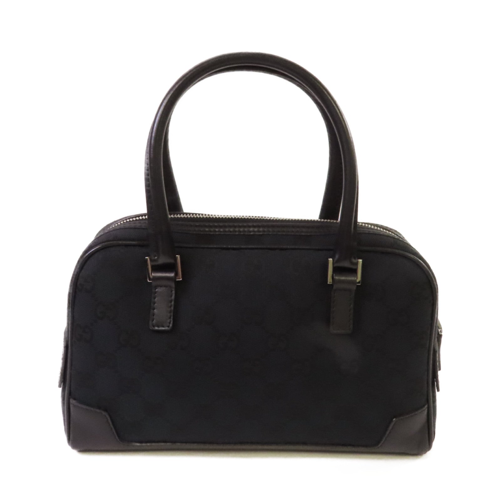 GUCCI GG帆布Bowler Handbag銀扣手挽袋黑色