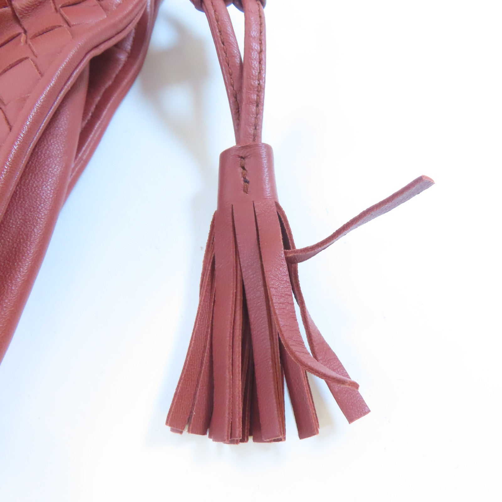 BOTTEGA VENETA 織紋皮革Shoulder Bag肩背袋紅棕色