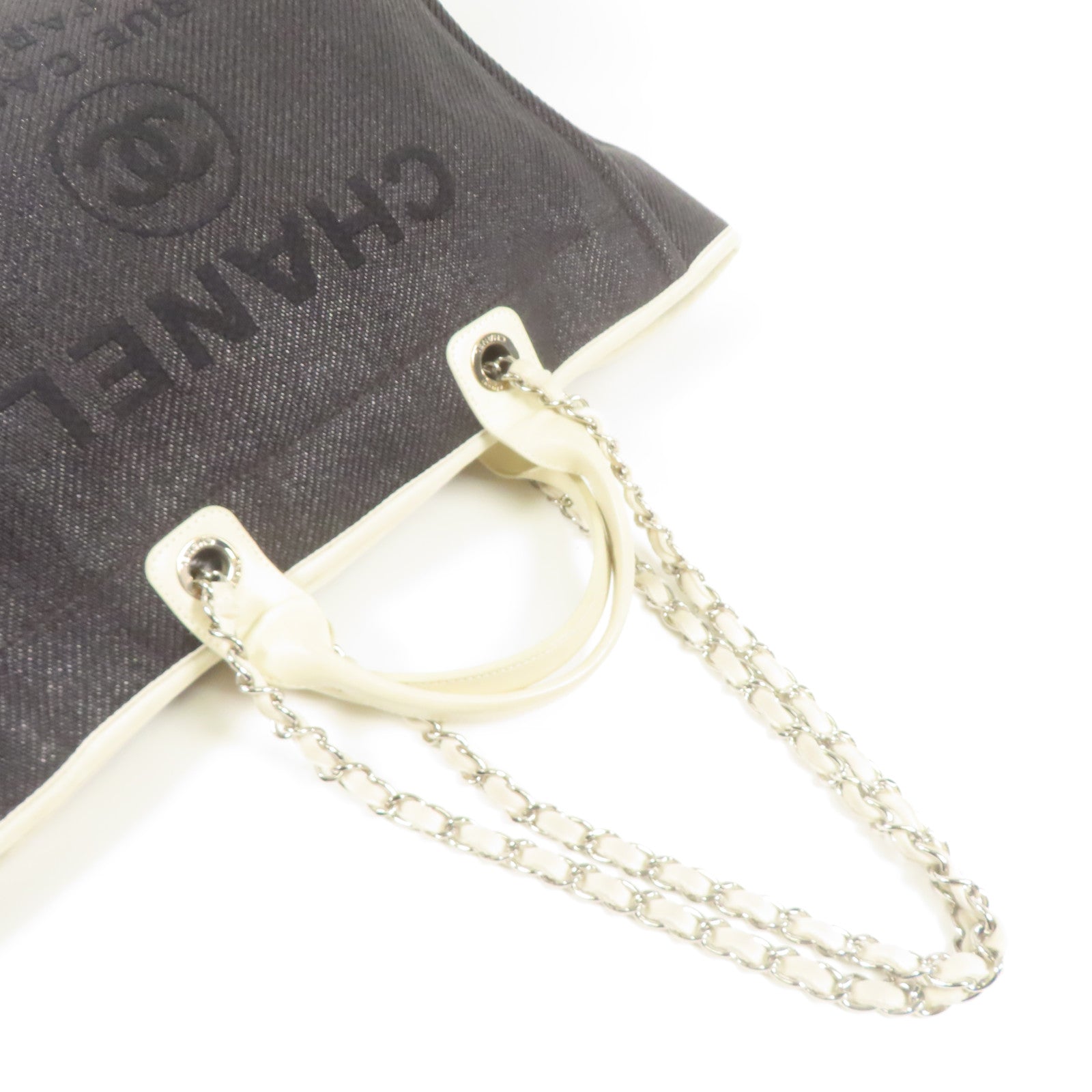 CHANEL 帆布Tote Bag銀扣肩背袋