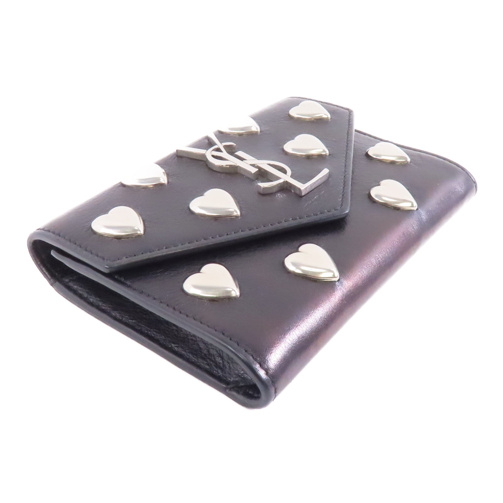 SAINT LAURENT 牛皮皮革Card Case銀扣卡片套黑色