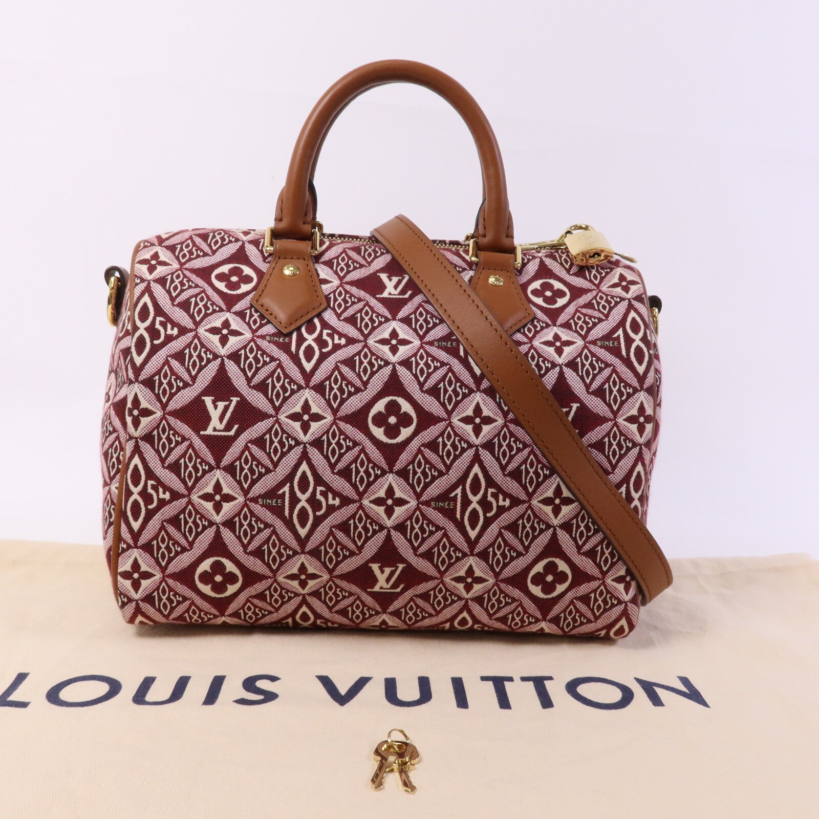 LOUIS VUITTON Jacquard Since 1854 Speedy Bandouliere 25金扣手挽肩背兩用袋