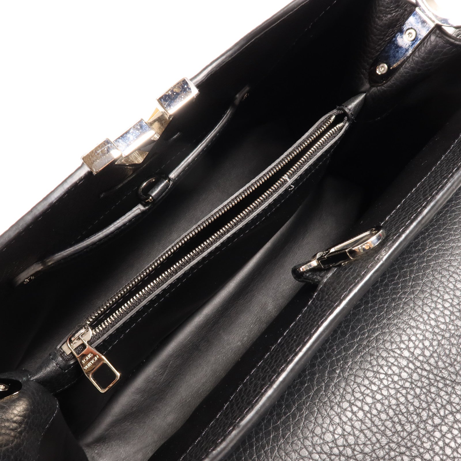 LOUIS VUITTON 牛皮皮革/蛇皮皮革Capucines GM銀扣手挽袋