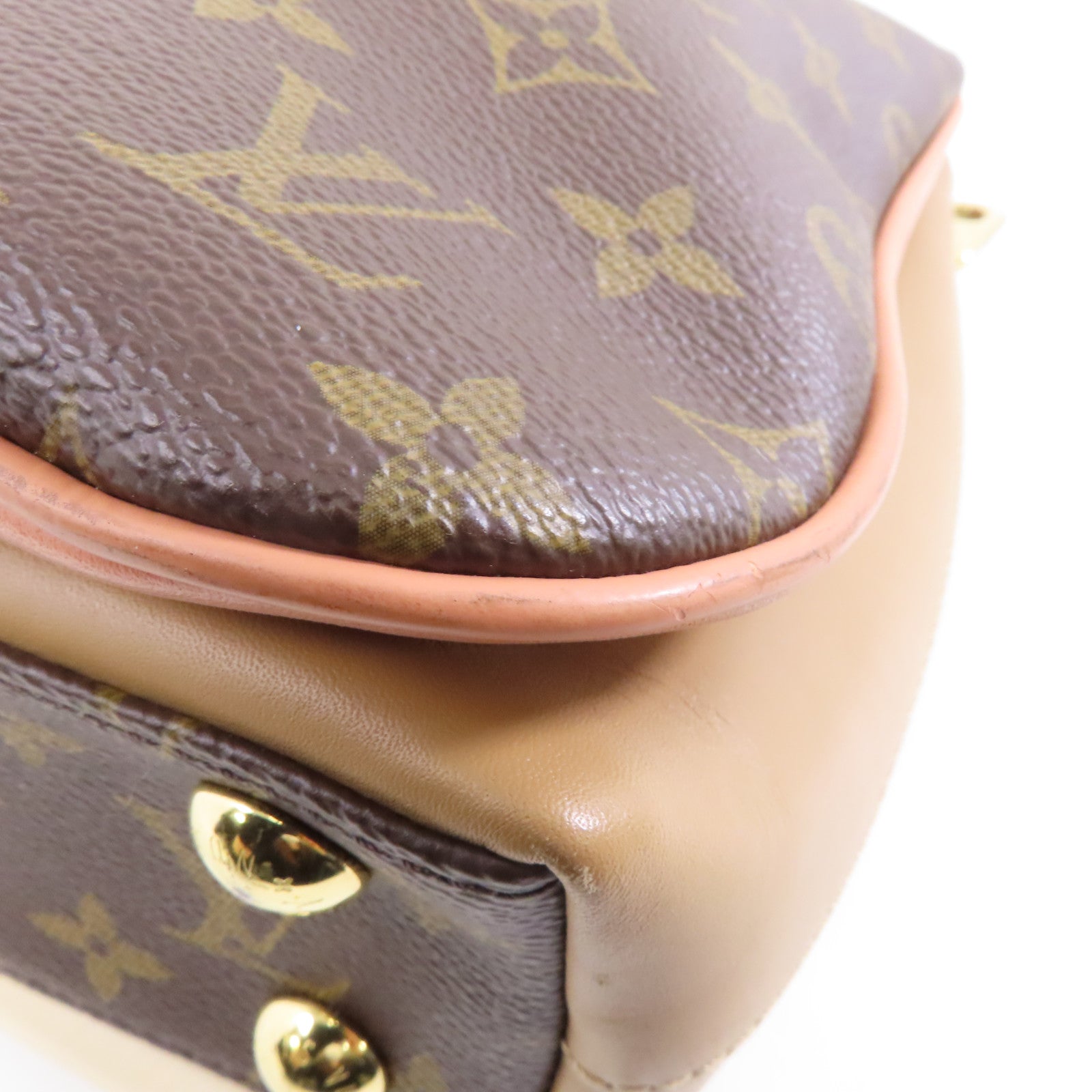 LOUIS VUITTON 【激減優惠】Monogram Millefeuille金扣手挽肩背兩用袋棕色米色