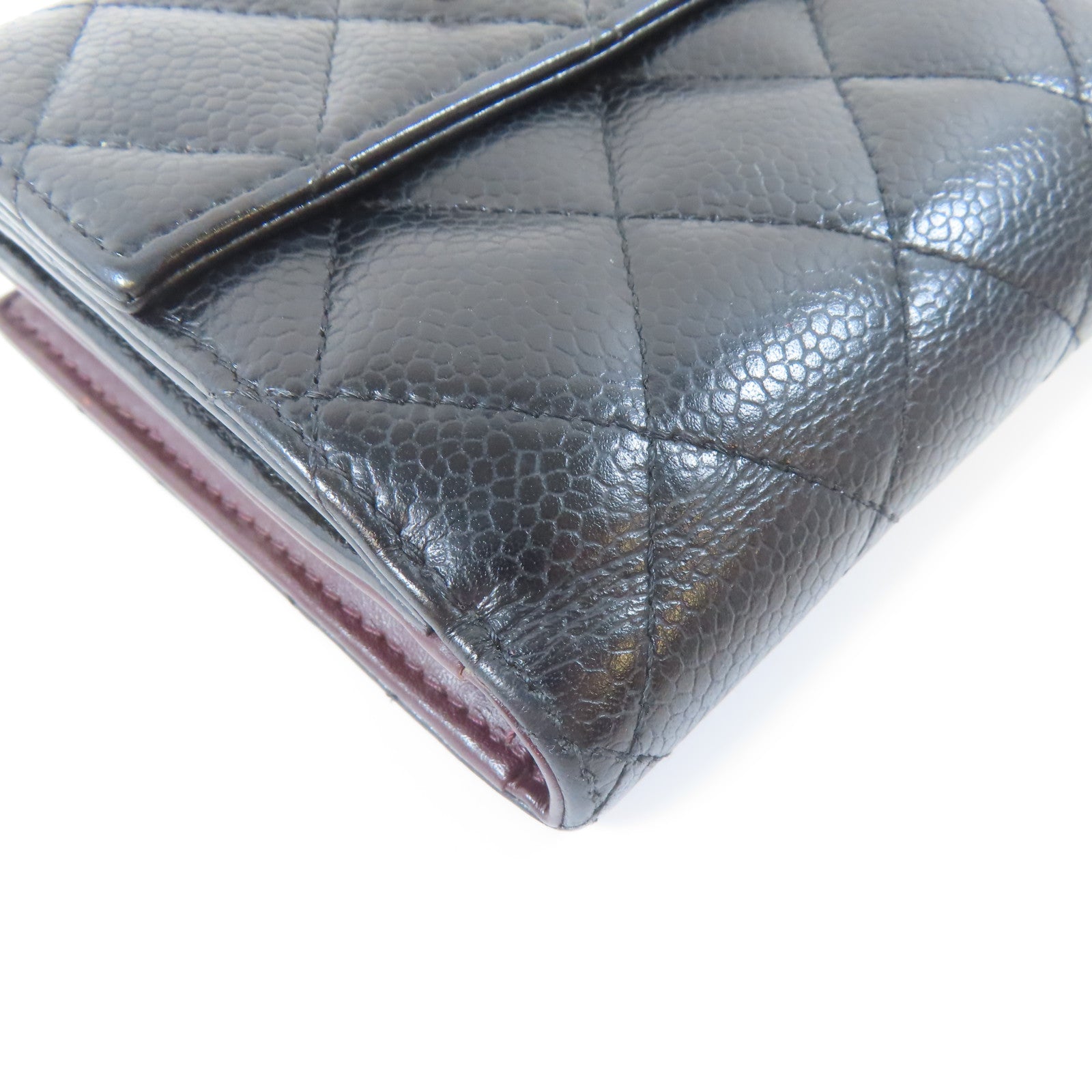 CHANEL 菱格Caviar皮革Wallet金扣錢包黑色