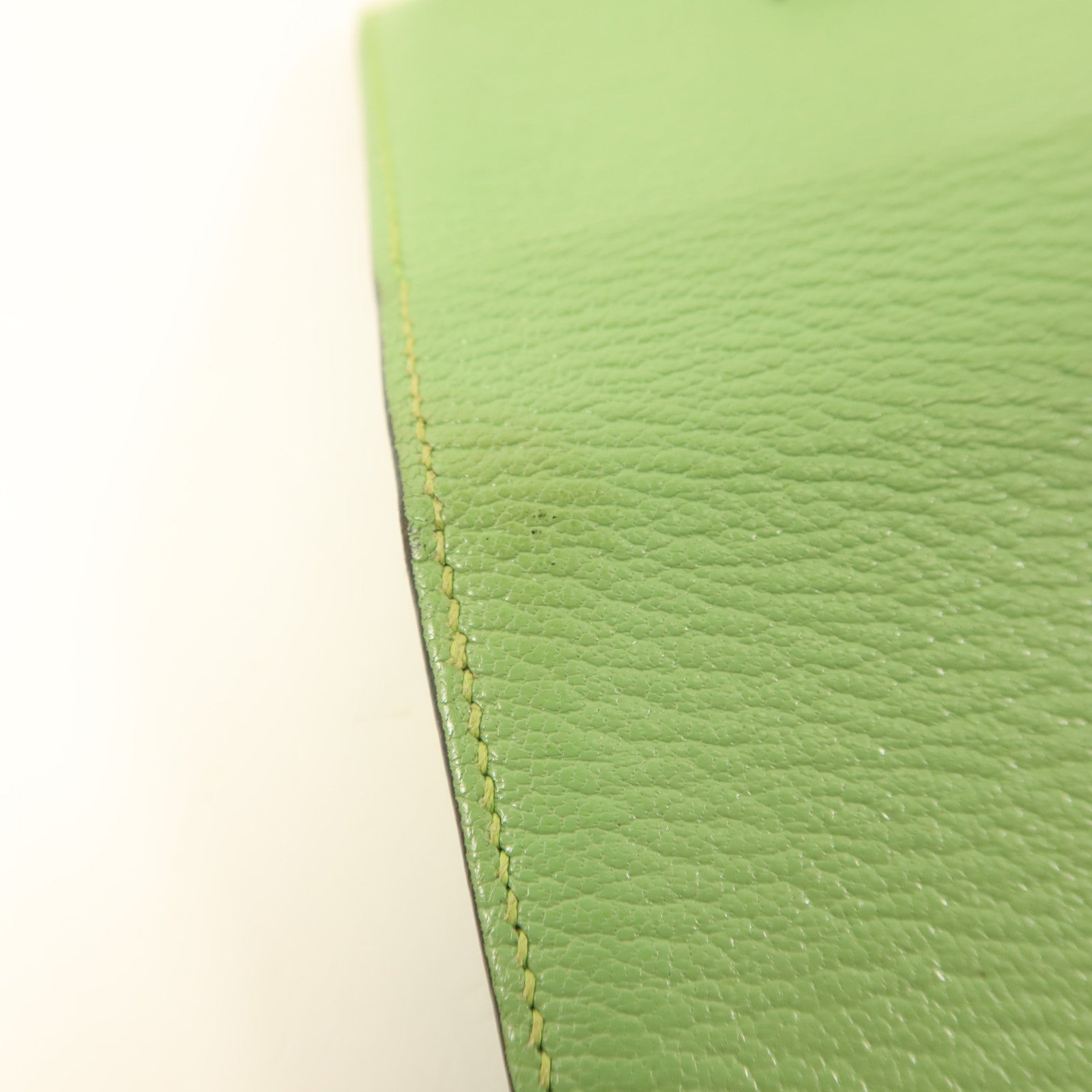 HERMES Chevre皮革Bearn Card Case金扣卡片套Vert Criquet