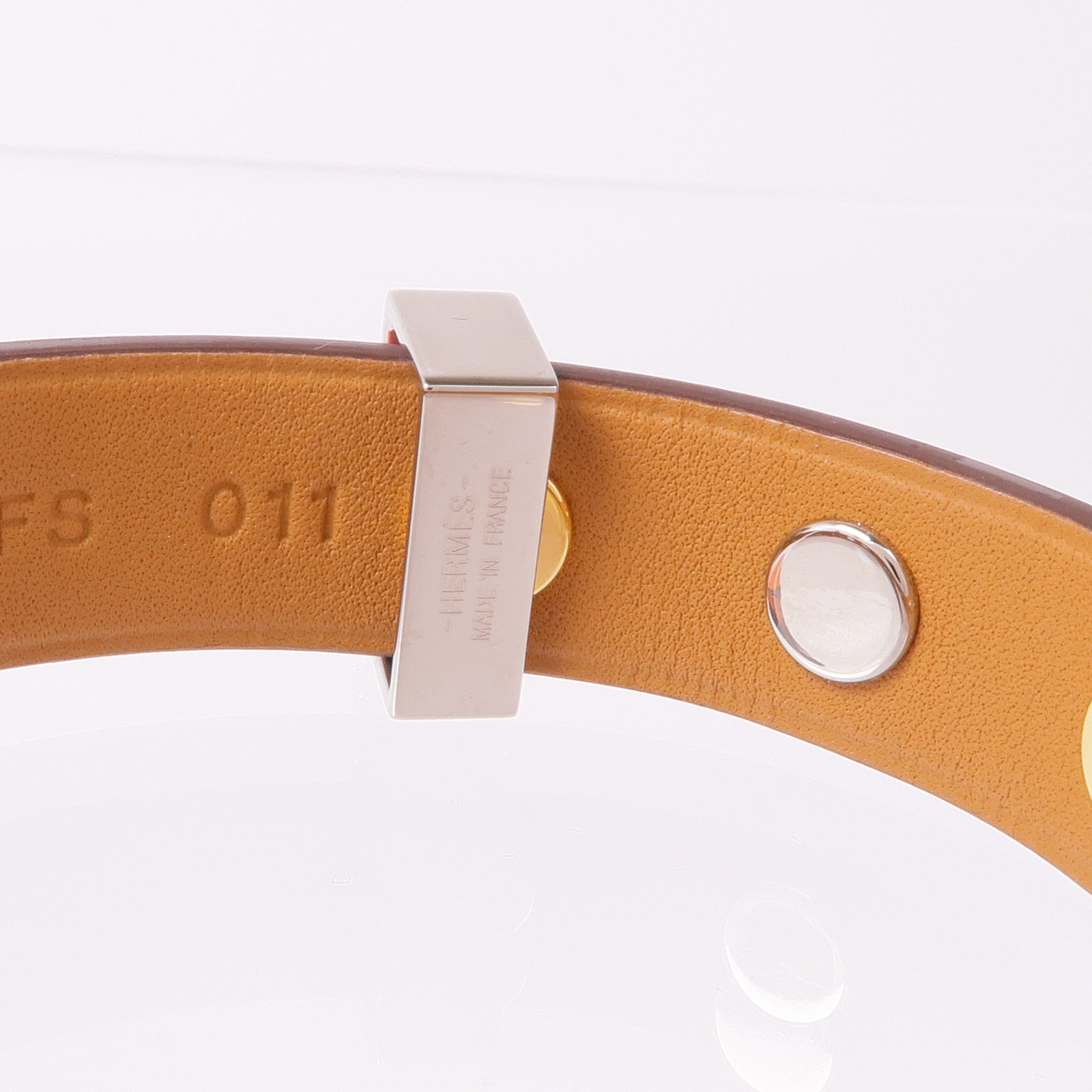 HERMES Epsom皮革Mini Dog Clous Ronds手鏈Red