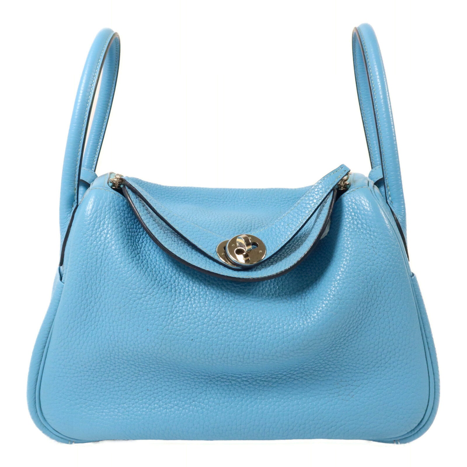 HERMES Clemence皮革Lindy 26手挽肩背兩用袋Bleu Saint Cyr