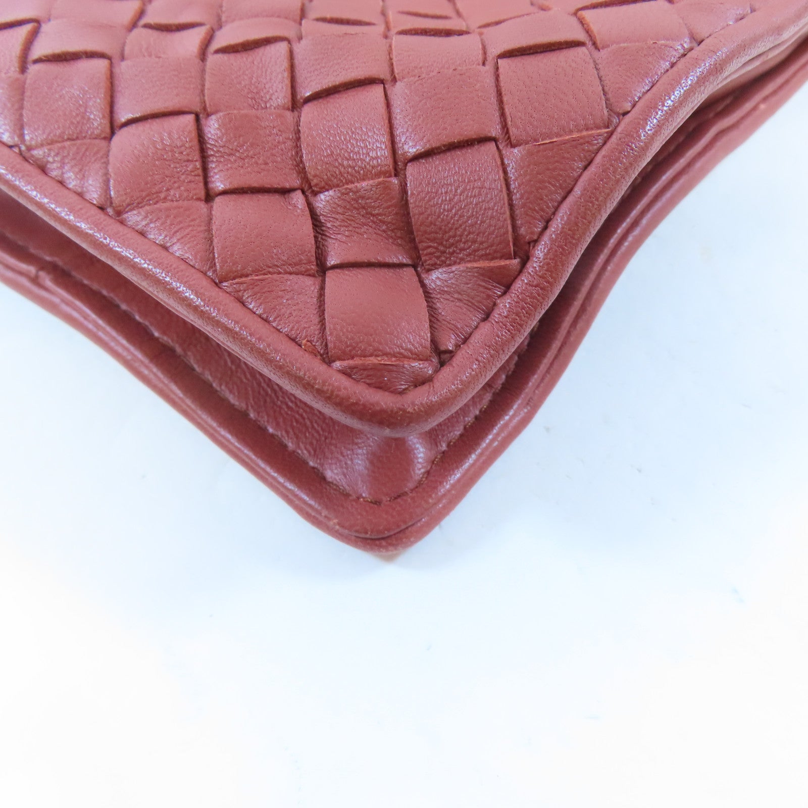 BOTTEGA VENETA 織紋皮革Shoulder Bag肩背袋紅棕色