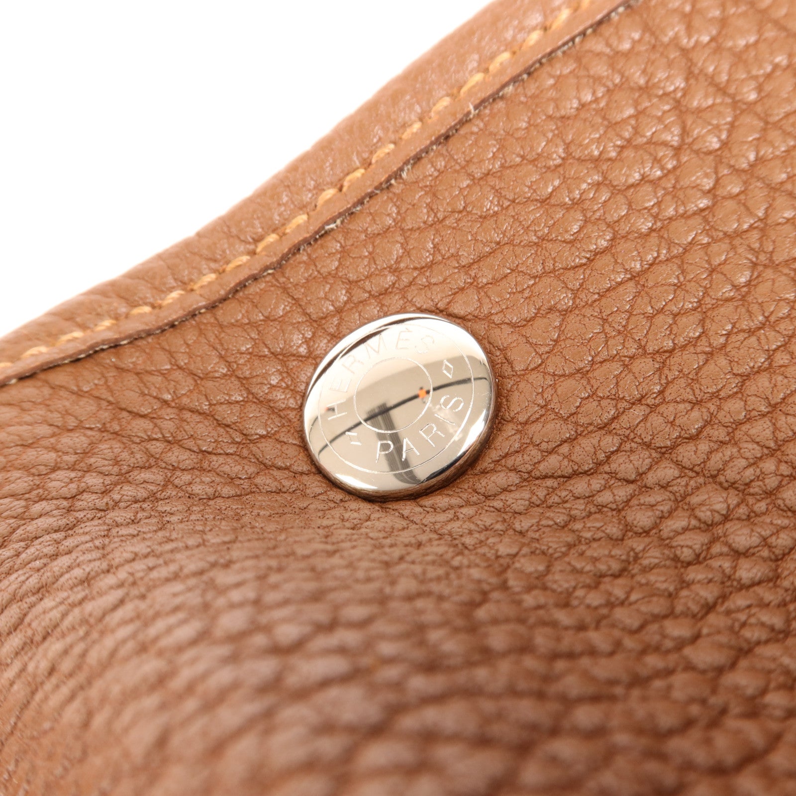 HERMES Negonda皮革Garden Party PM銀扣手挽袋Marron Fonce