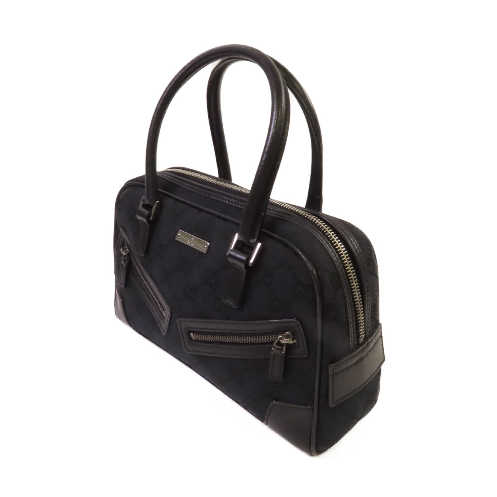 GUCCI GG帆布Bowler Handbag銀扣手挽袋黑色