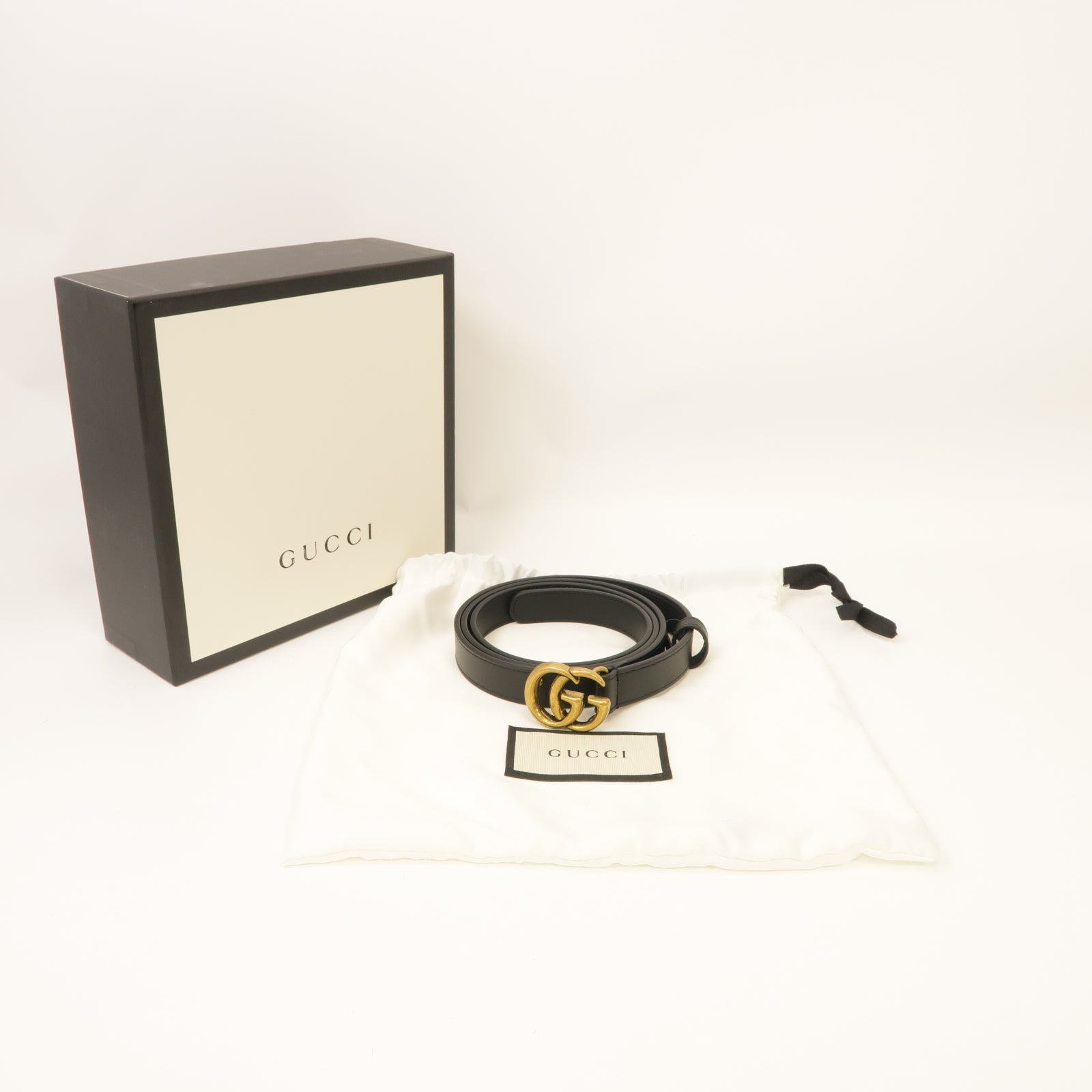 GUCCI 【激減優惠】牛皮皮革GG Marmont Thin Belt金扣皮帶黑色