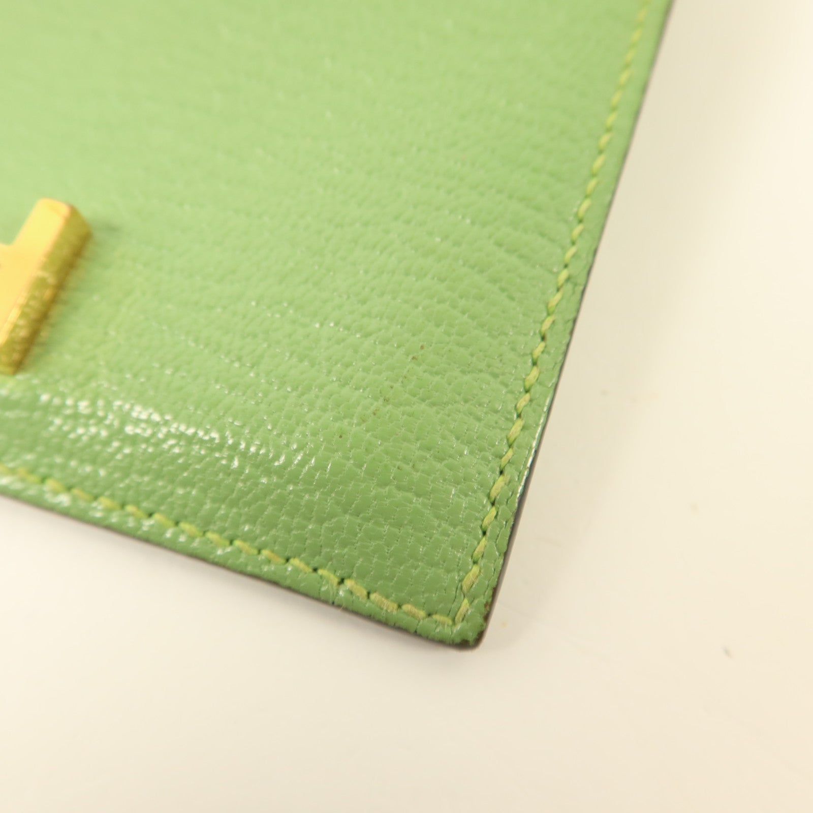 HERMES Chevre皮革Bearn Card Case金扣卡片套Vert Criquet