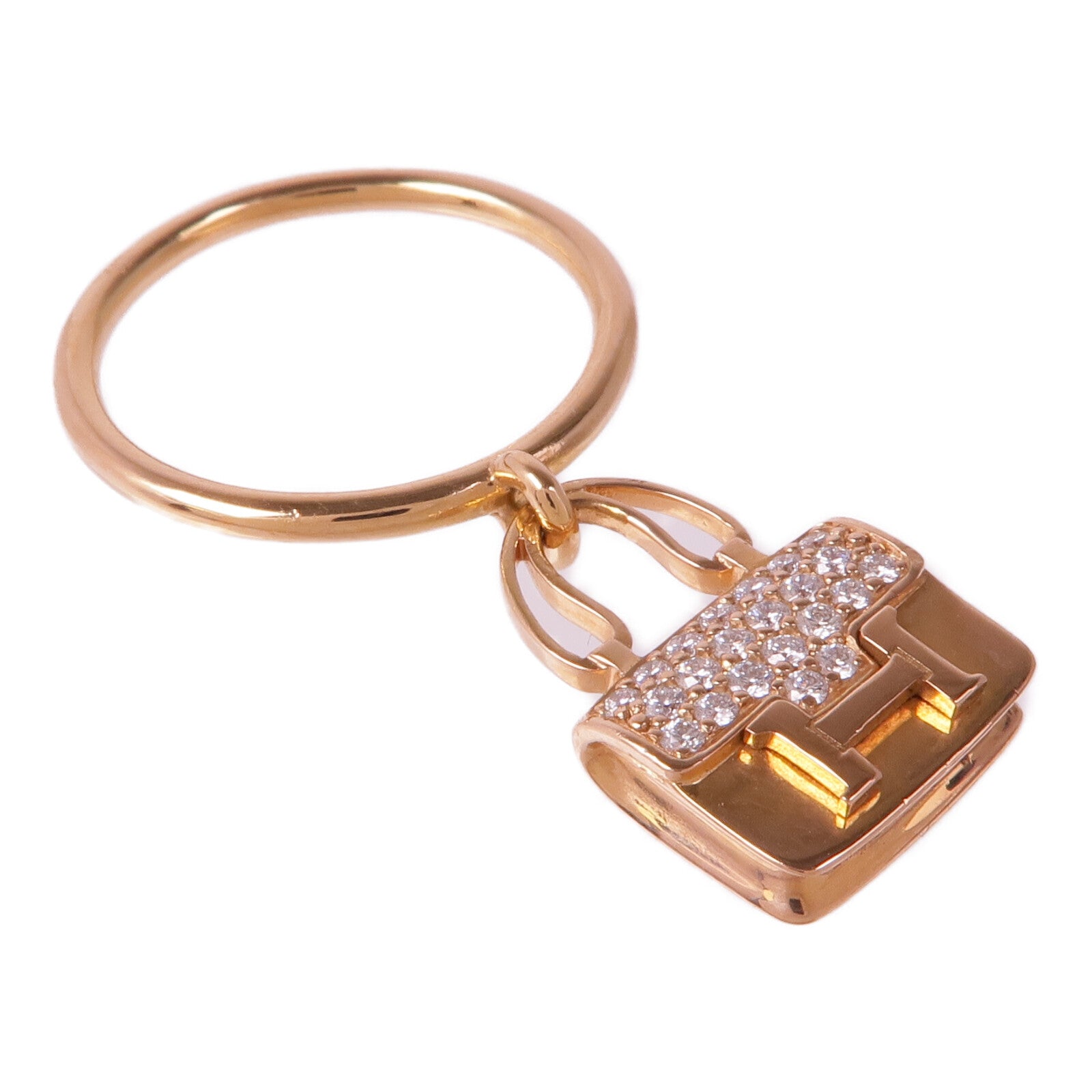 HERMES 18K玫瑰金Amulettes Constance Ring鑽石戒指Hermes#52/US#6