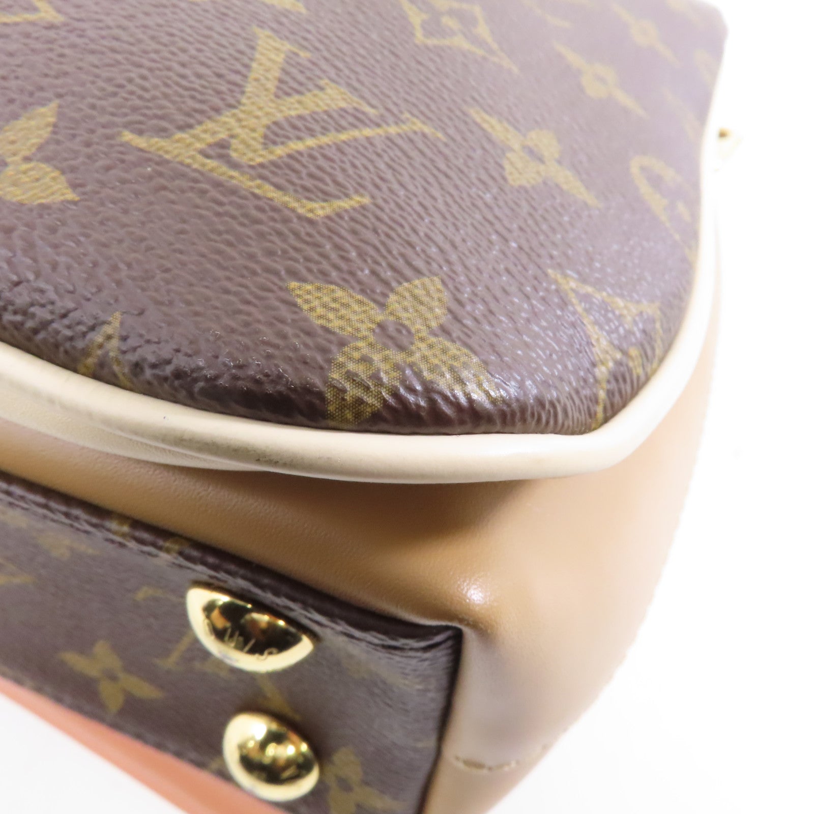 LOUIS VUITTON 【激減優惠】Monogram Millefeuille金扣手挽肩背兩用袋棕色米色