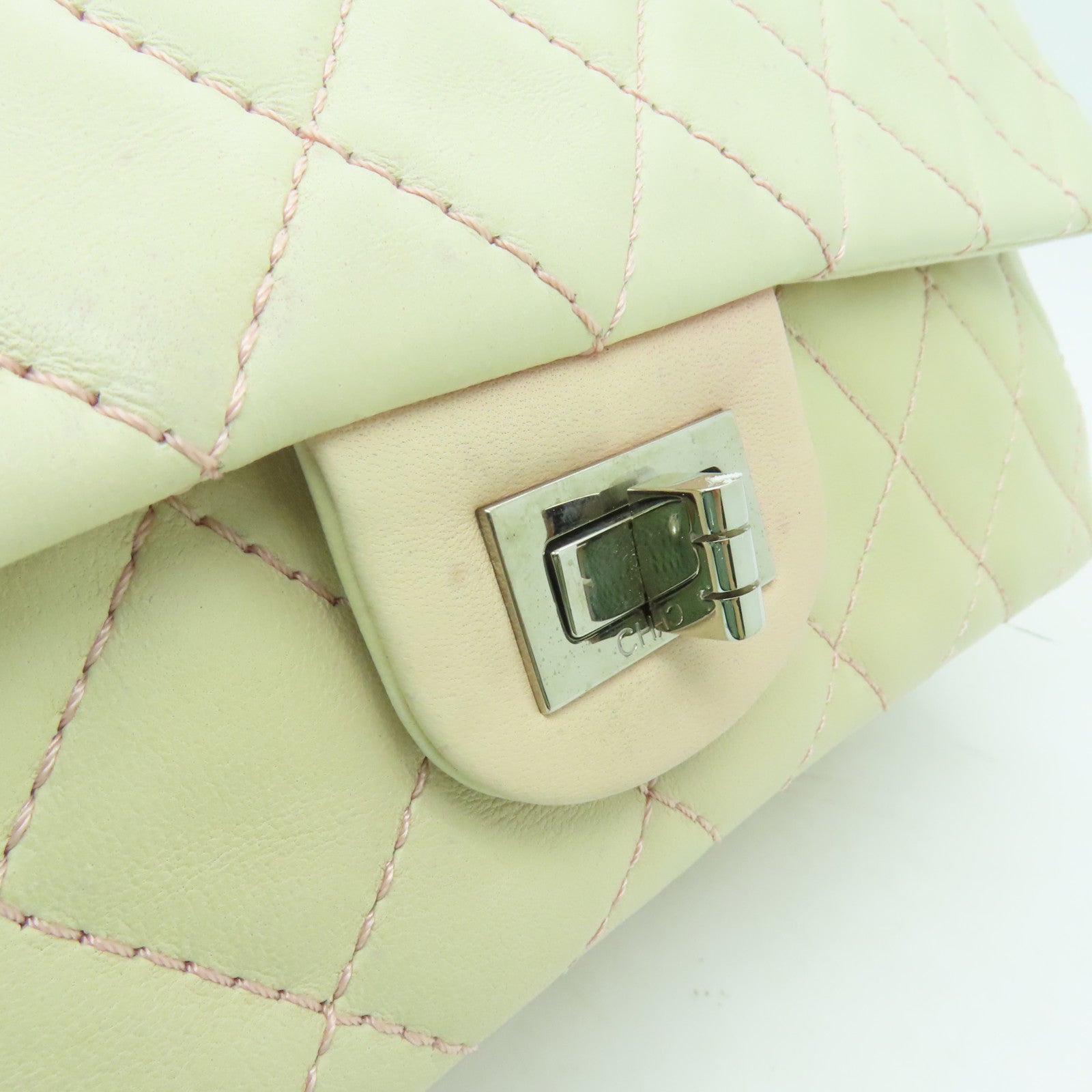 CHANEL **【清倉大減價】菱格羊皮皮革2.55 Chain Shoulder Bag銀扣鏈帶肩背袋粉紅色/白色