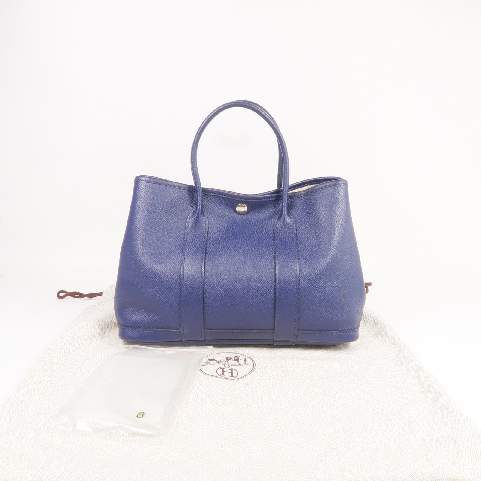 HERMES Epsom皮革Garden Party TPM銀扣手挽袋Bleu Saphir