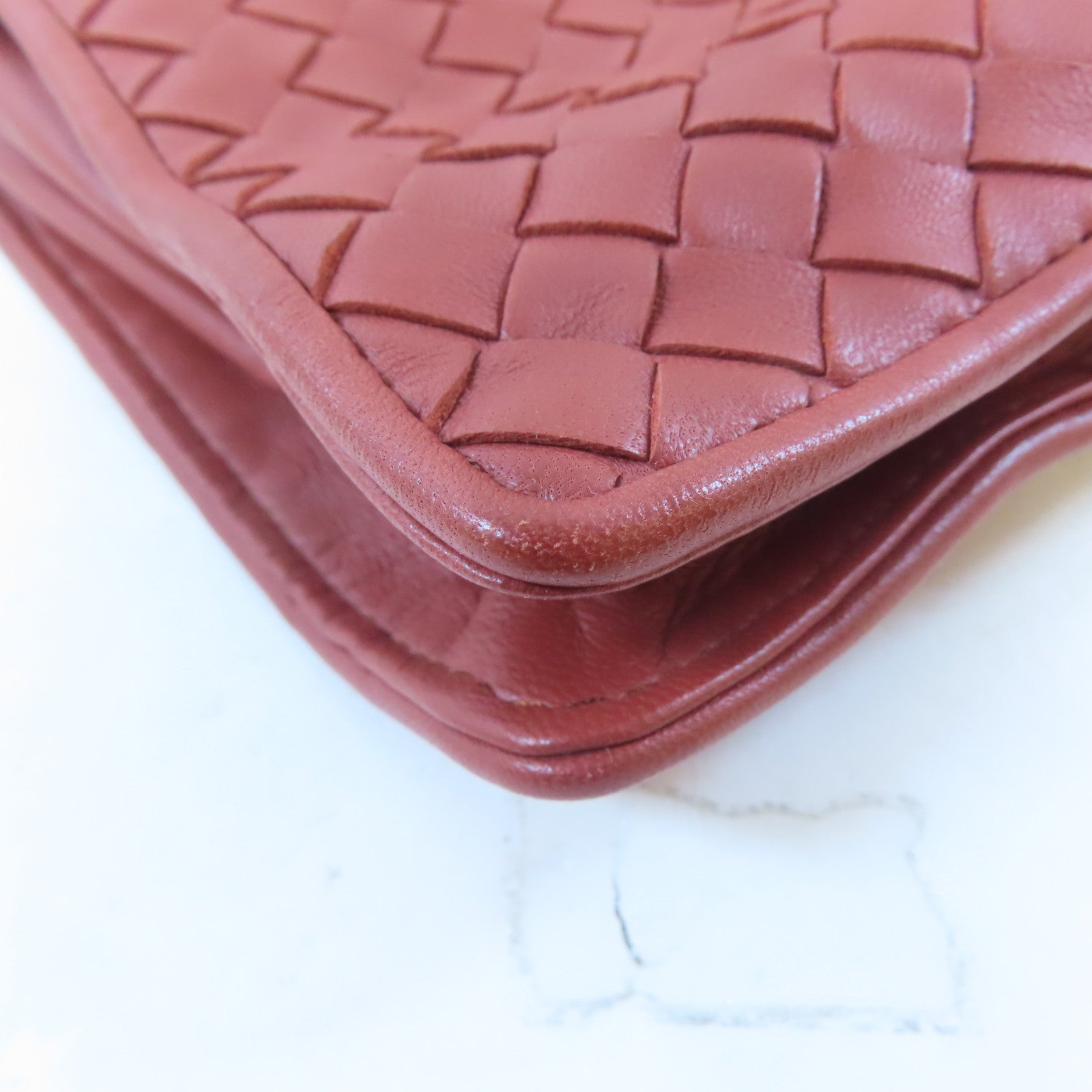 BOTTEGA VENETA 織紋皮革Shoulder Bag肩背袋紅棕色