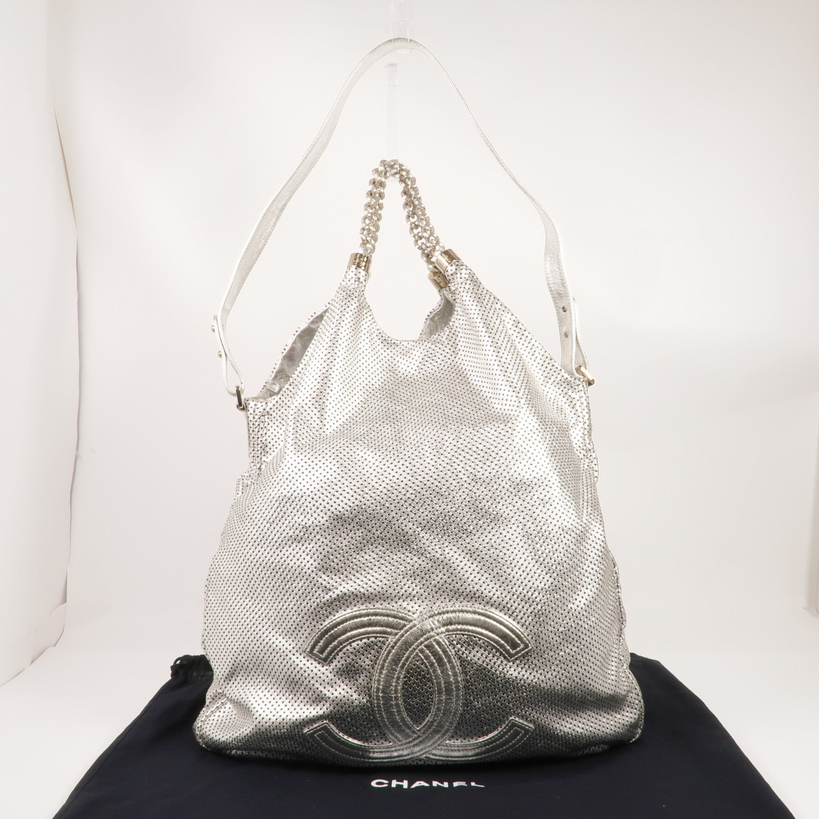 CHANEL 牛皮皮革2 Way Shoulder銀扣手挽肩背兩用袋