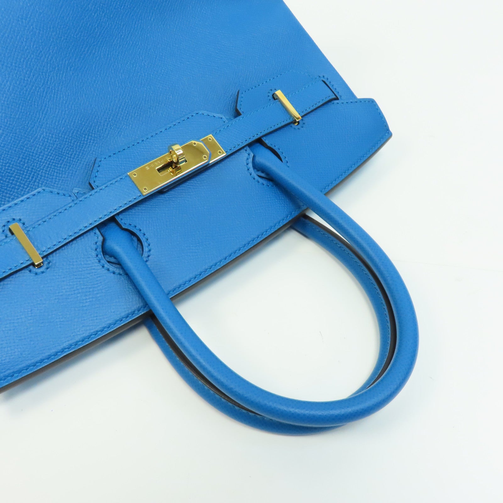 HERMES Epsom皮革Birkin 30金扣手挽袋藍色