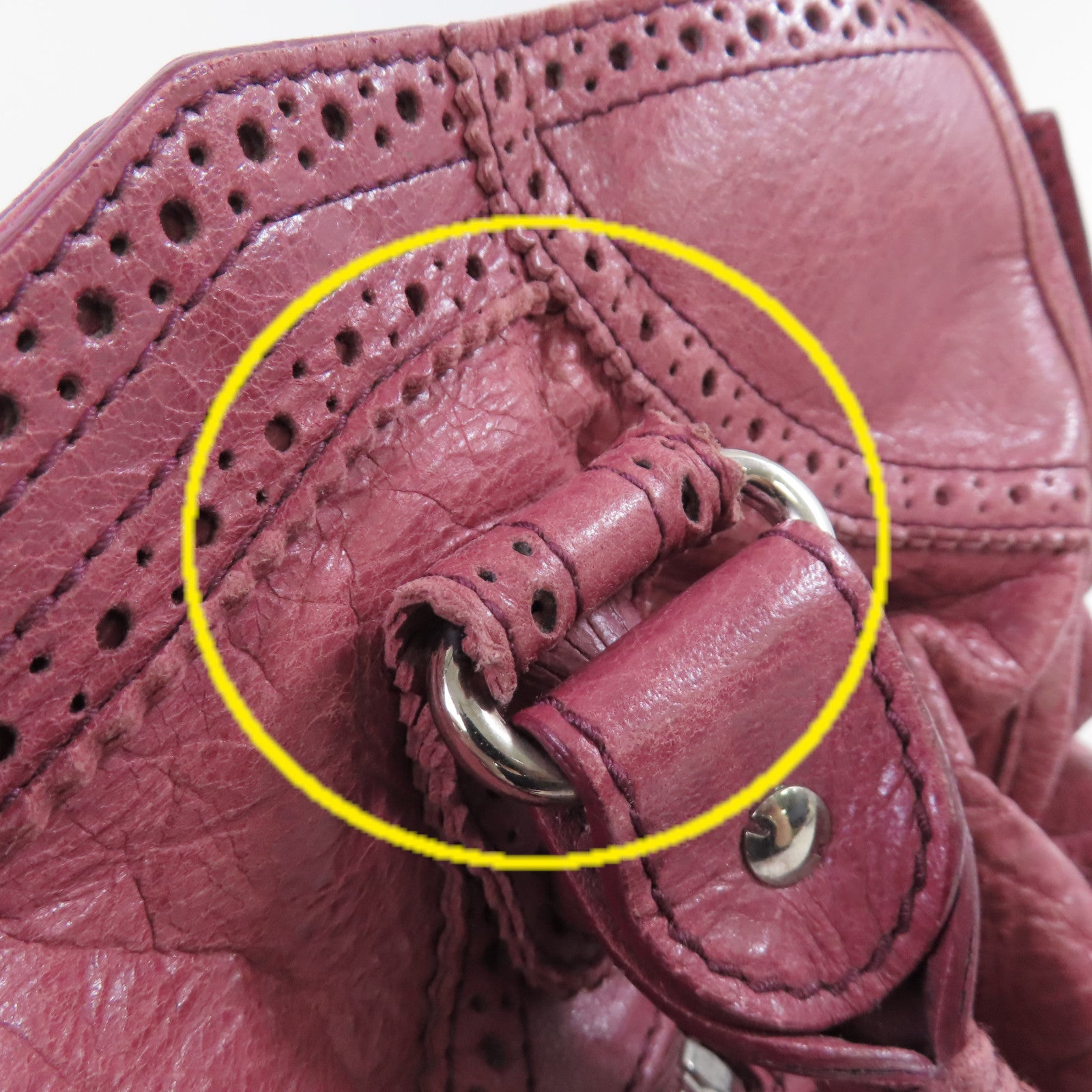 BALENCIAGA 羊皮皮革Giant Brogues 2Way Shoulder Bag銀扣手挽肩背兩用袋酒紅色
