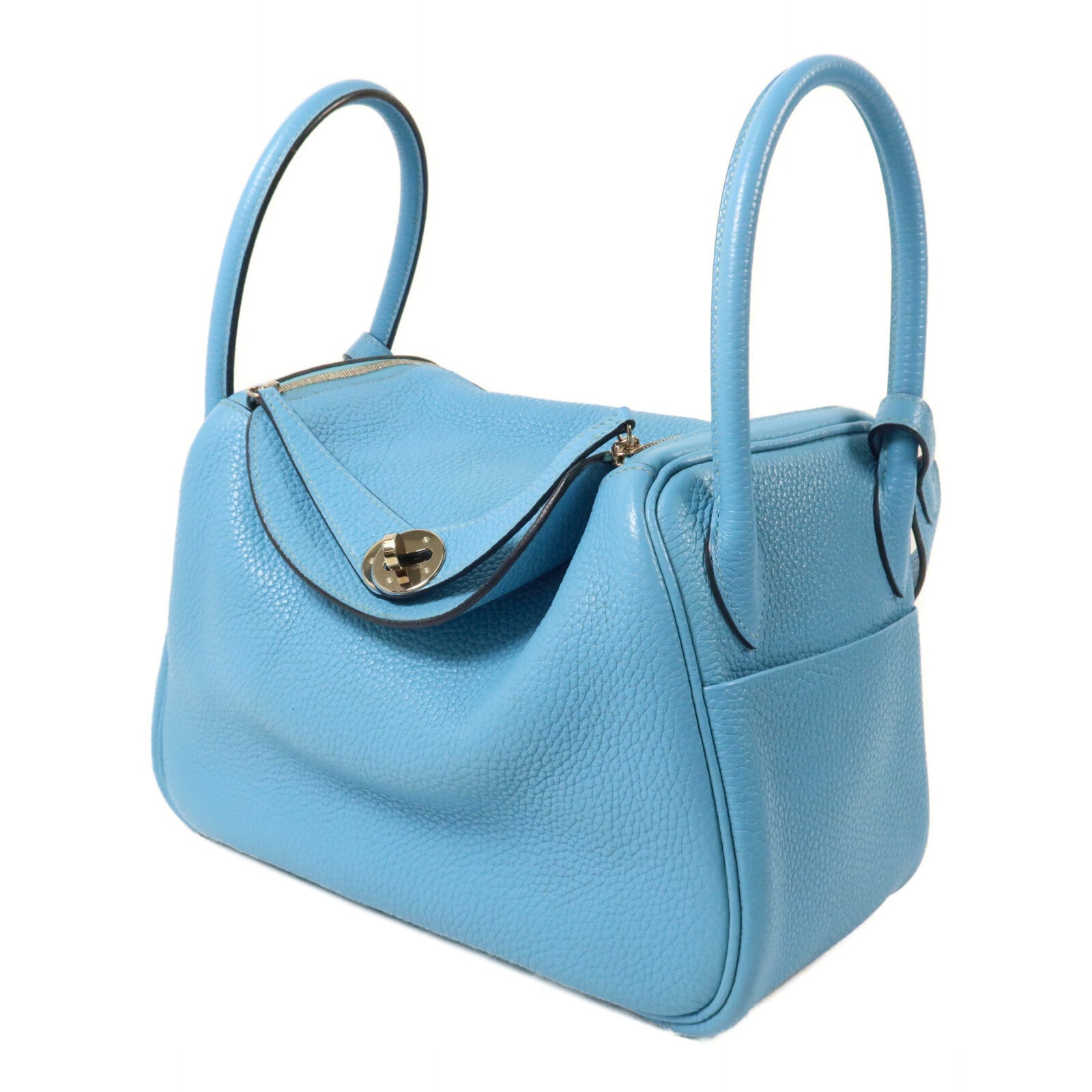 HERMES Clemence皮革Lindy 26手挽肩背兩用袋Bleu Saint Cyr