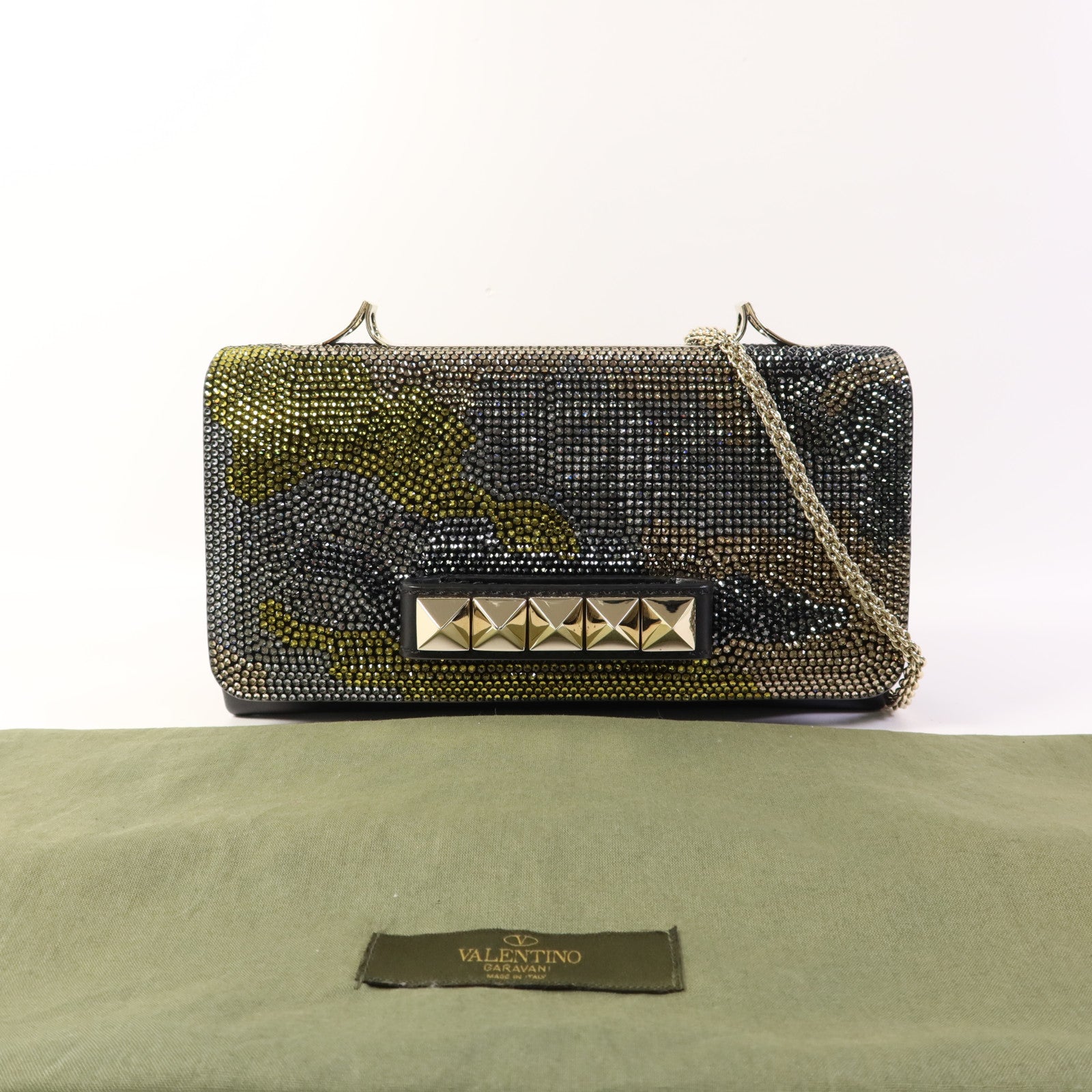 Valentino 牛皮皮革/水晶Shoulder Bag金扣鏈帶肩背袋