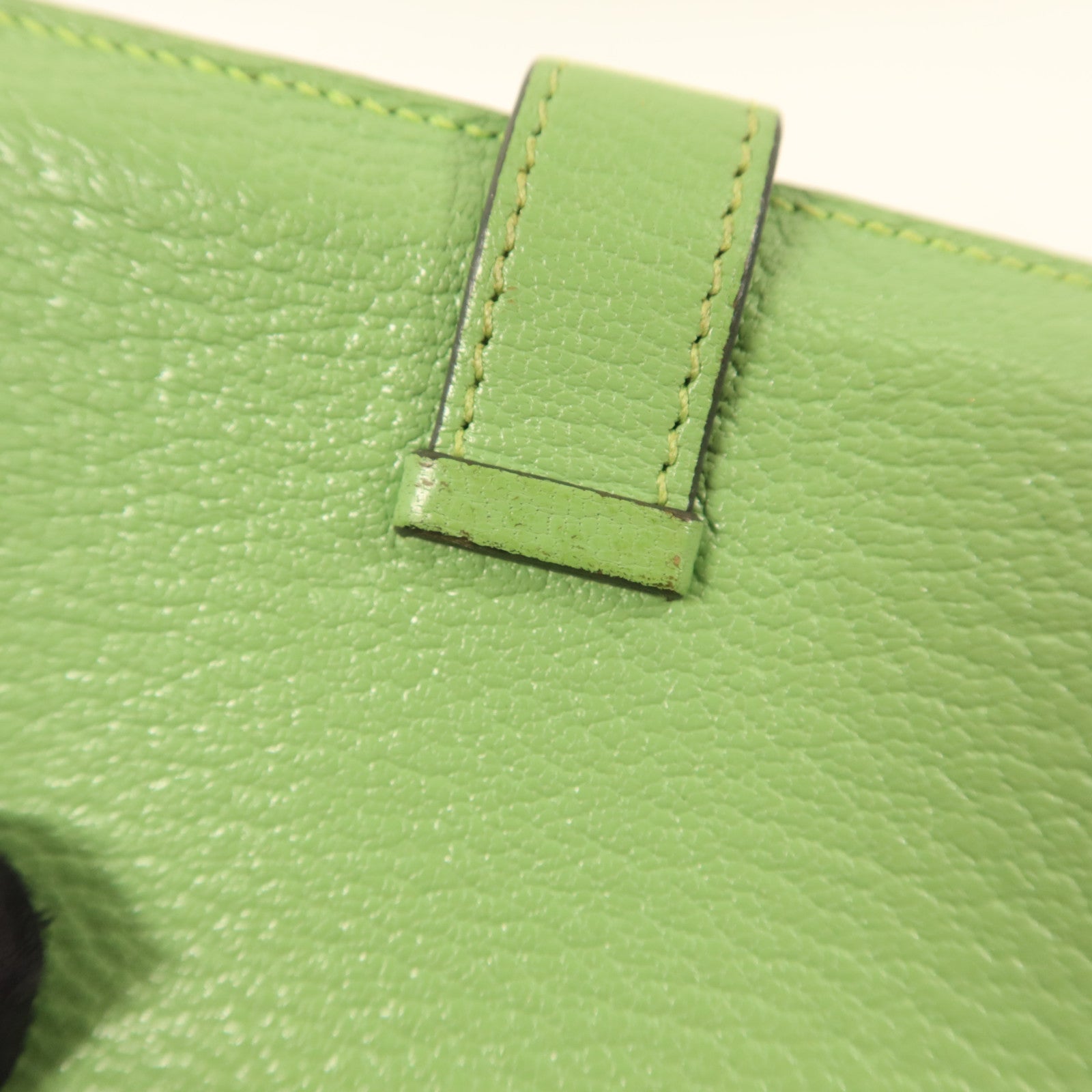 HERMES Chevre皮革Bearn Card Case金扣卡片套Vert Criquet