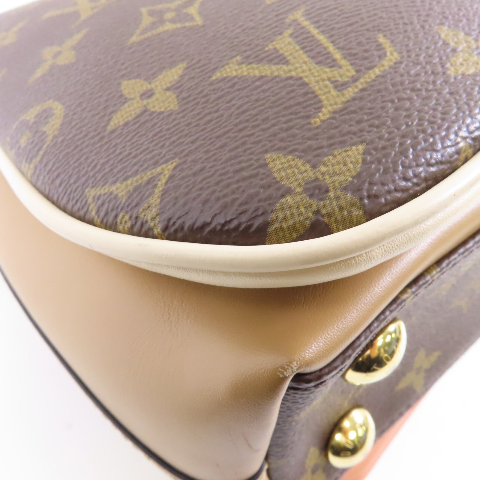 LOUIS VUITTON 【激減優惠】Monogram Millefeuille金扣手挽肩背兩用袋棕色米色