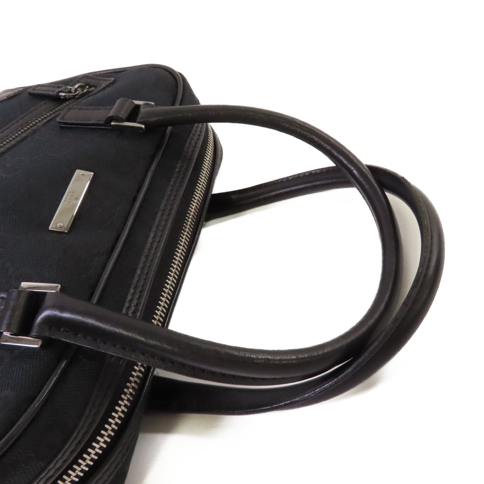 GUCCI GG帆布Bowler Handbag銀扣手挽袋黑色