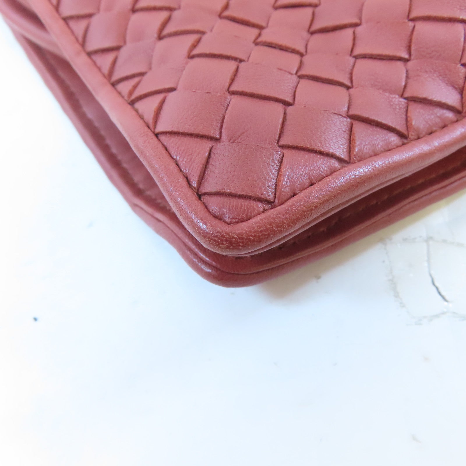 BOTTEGA VENETA 織紋皮革Shoulder Bag肩背袋紅棕色