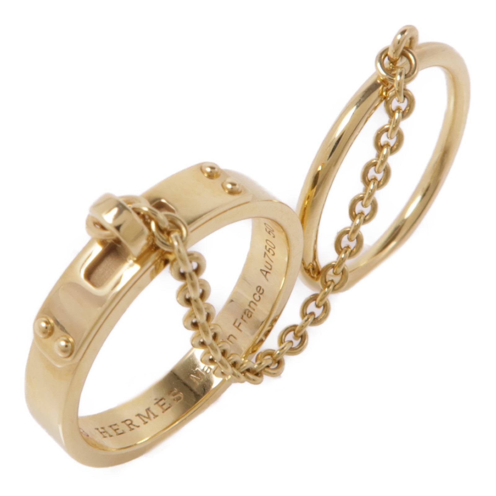 HERMES 18K黃金Bague Kelly TPM Double戒指Hermes#50/US#5.25/4.5