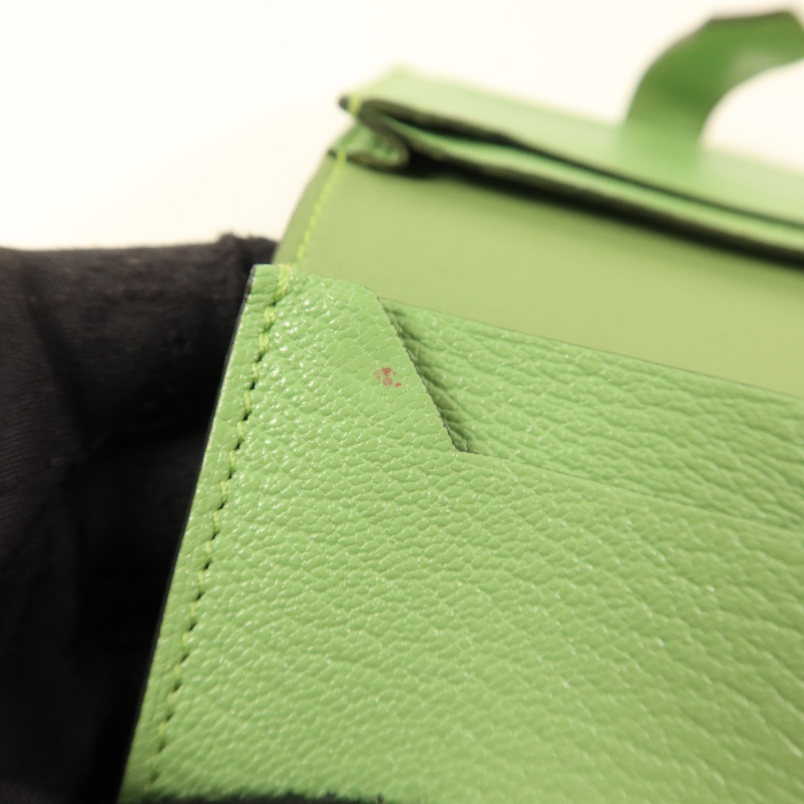 HERMES Chevre皮革Bearn Card Case金扣卡片套Vert Criquet