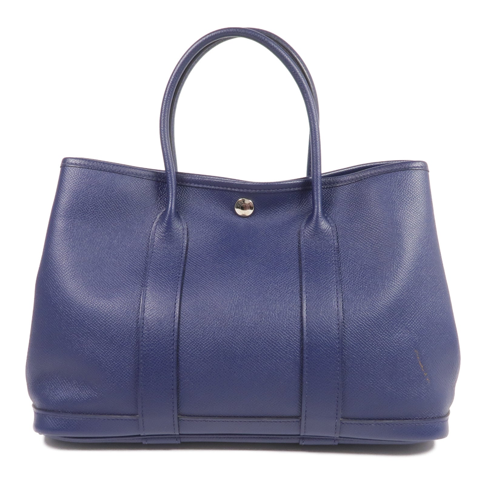 HERMES Epsom皮革Garden Party TPM銀扣手挽袋Bleu Saphir