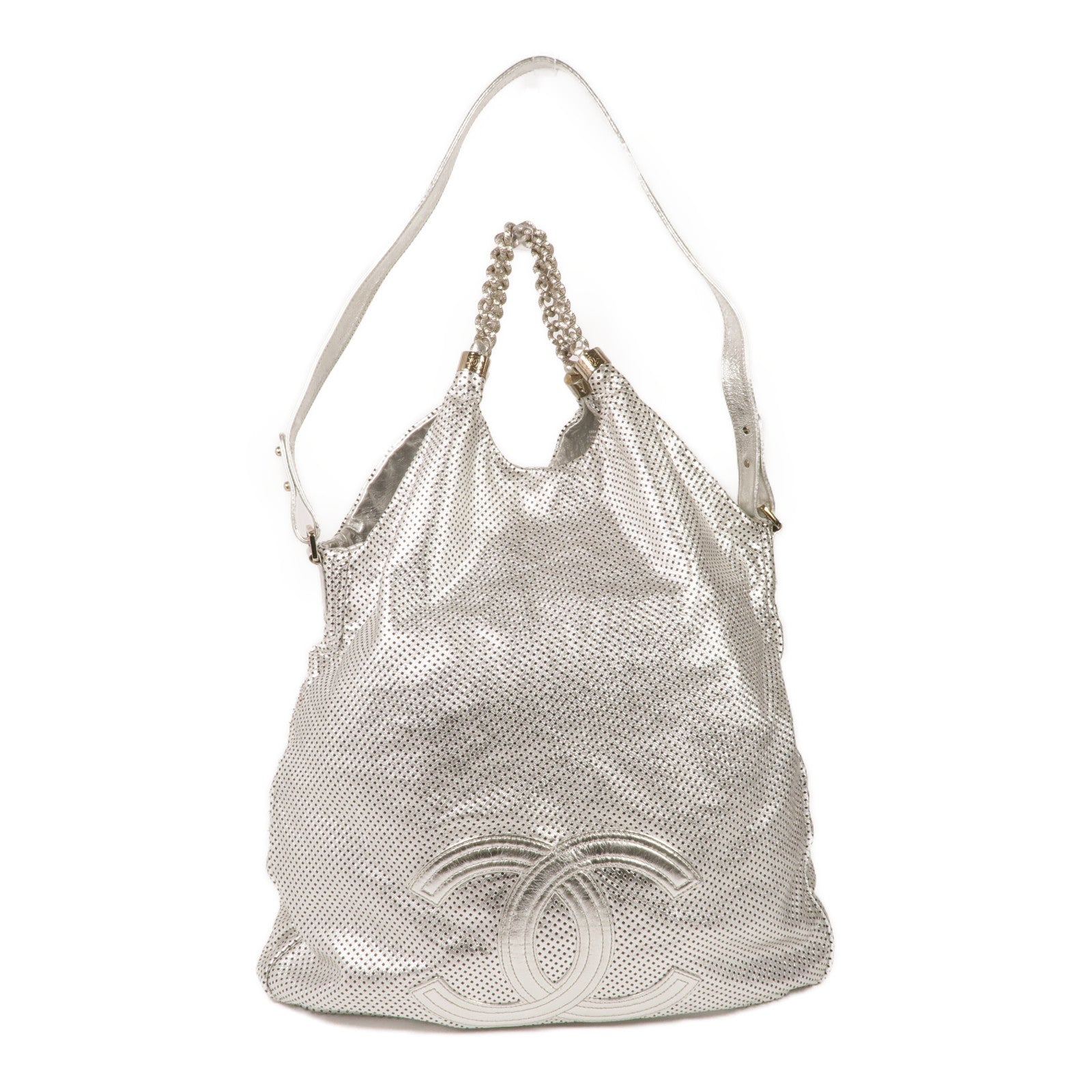 CHANEL 牛皮皮革2 Way Shoulder銀扣手挽肩背兩用袋