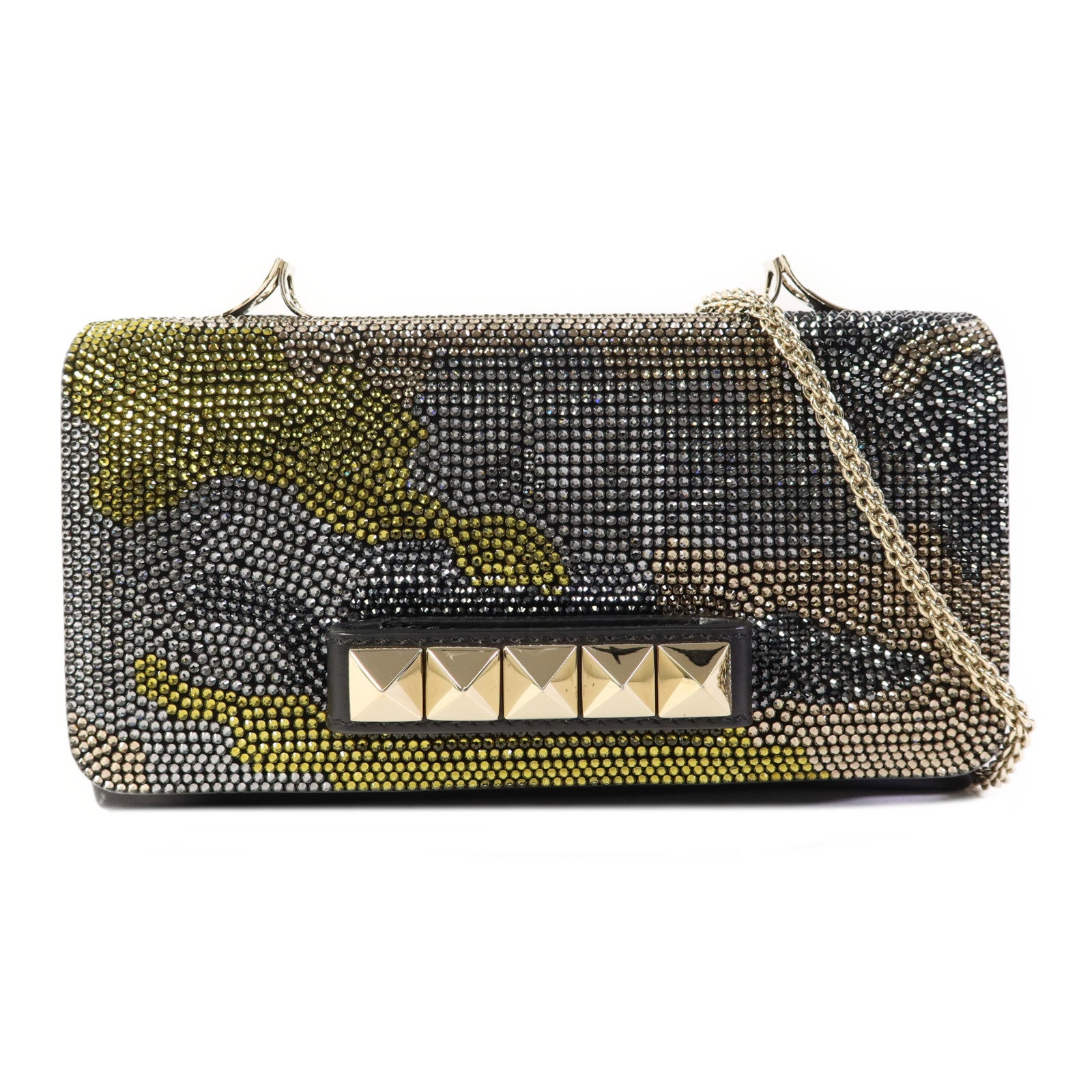 Valentino 牛皮皮革/水晶Shoulder Bag金扣鏈帶肩背袋