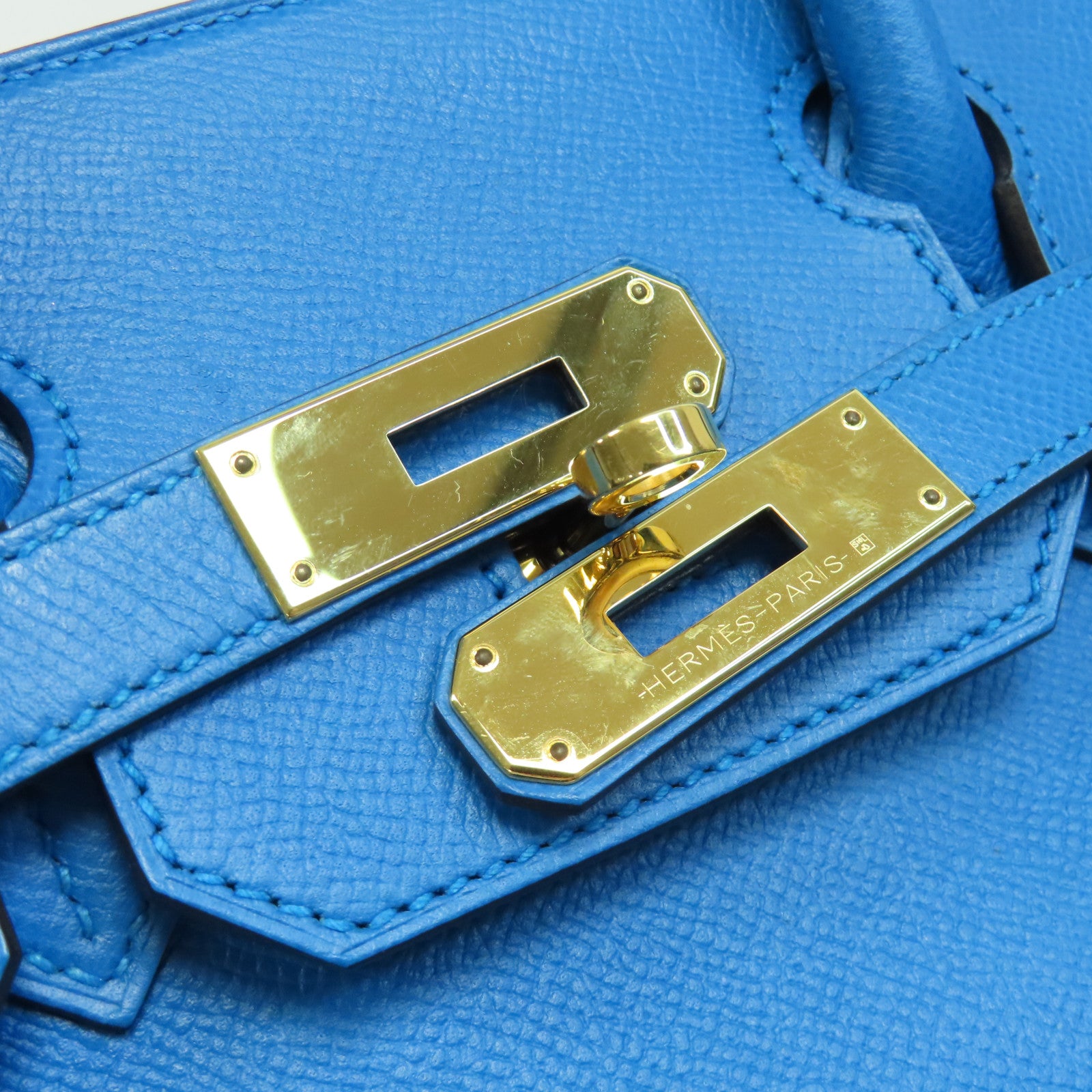 HERMES Epsom皮革Birkin 30金扣手挽袋藍色
