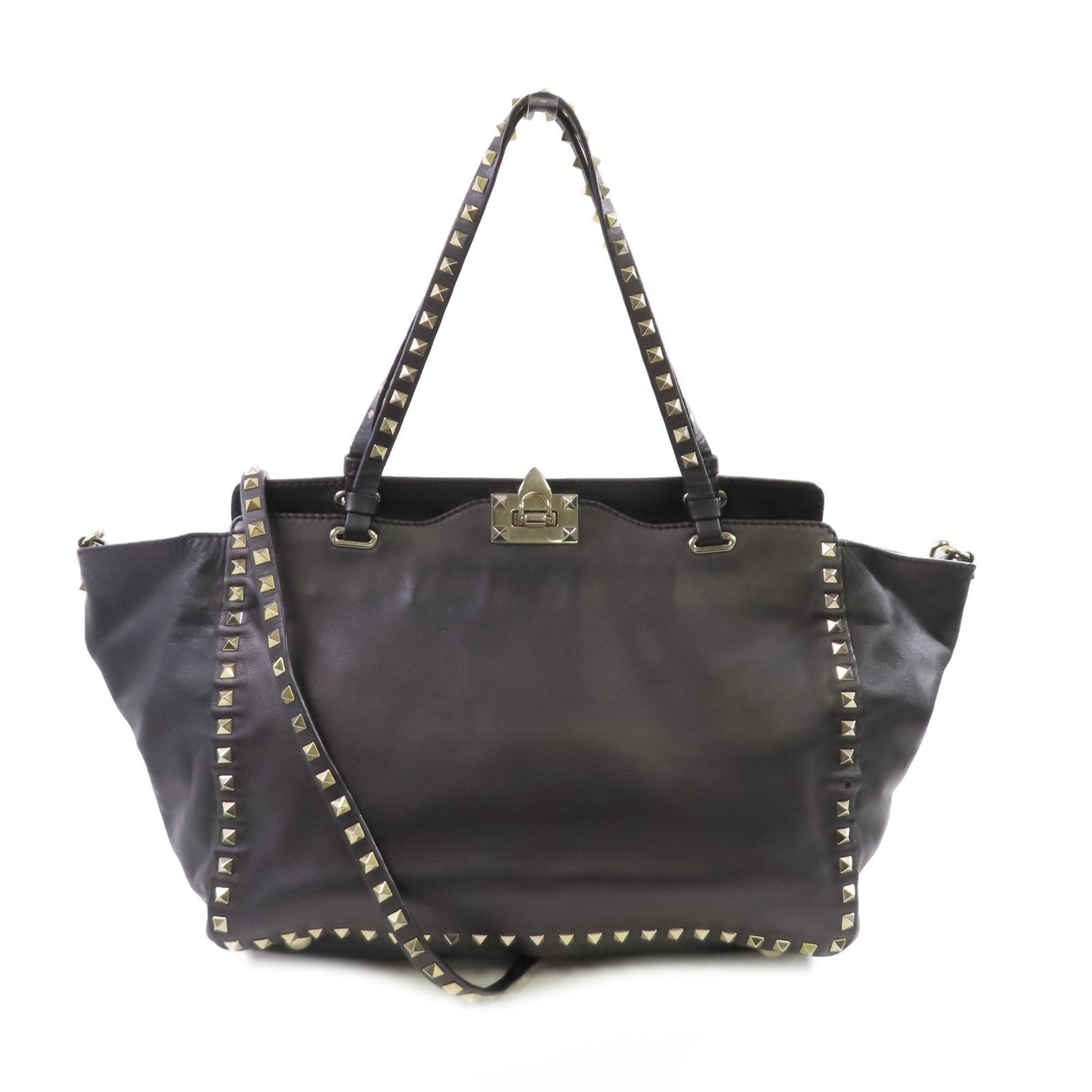 Valentino 牛皮皮革Rockstud Tote Bag金扣手挽肩背兩用袋黑色