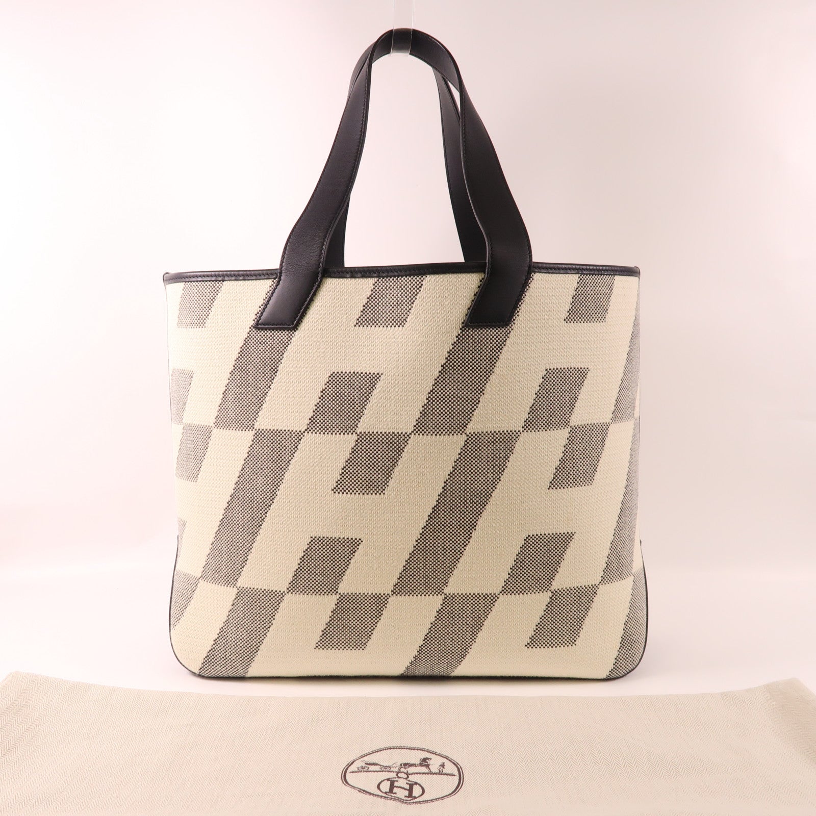 HERMES 帆布/皮革Cabas H En Biais 40肩背袋Noir