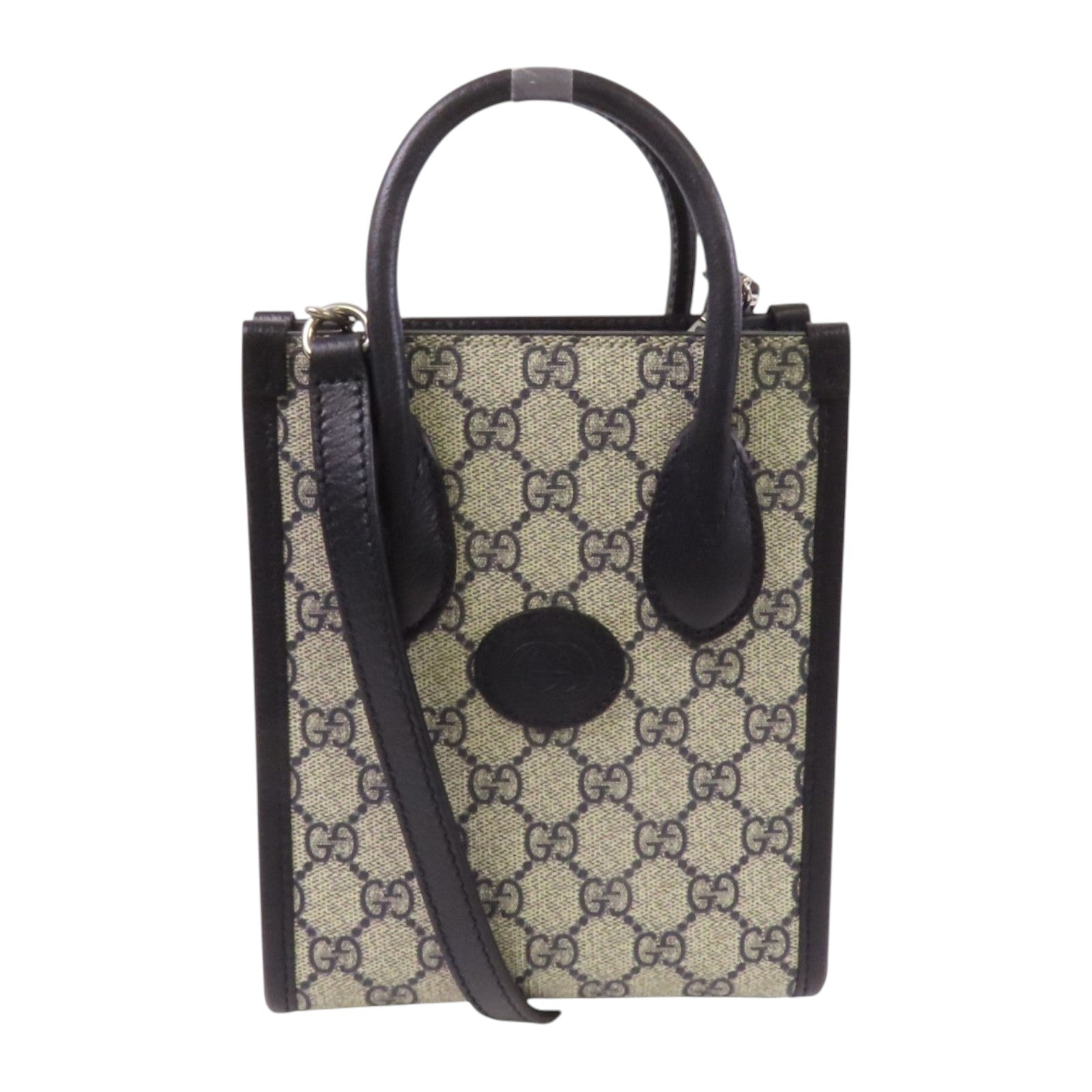 GUCCI 塗層帆布Interlocking G Mini Tote銀扣手挽肩背兩用袋