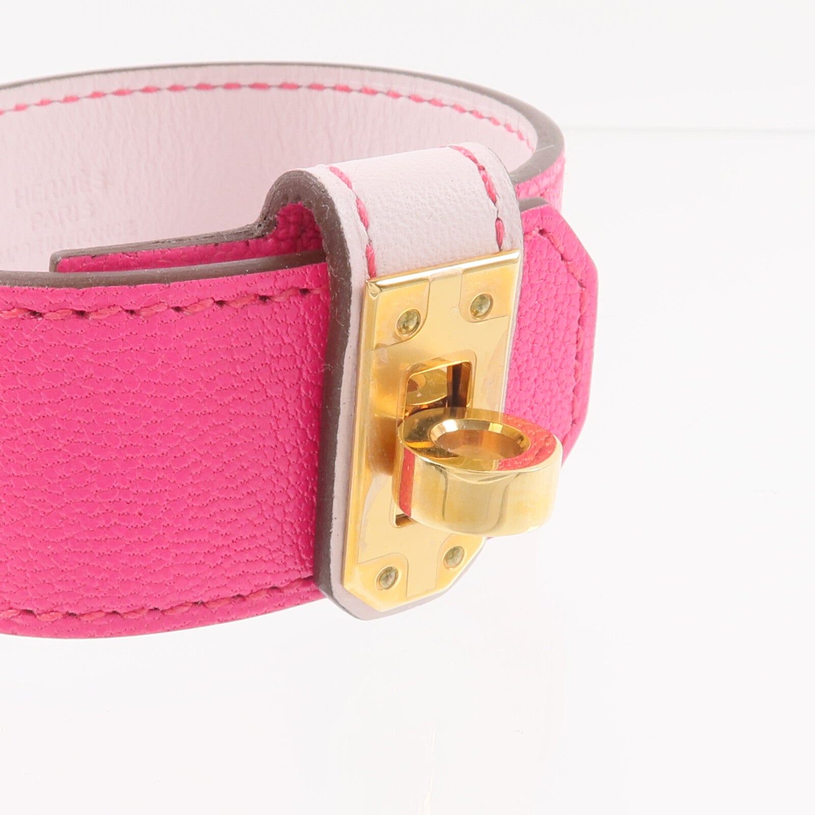 HERMES 【激減優惠】Chamkila/Swift皮革Bracelet Cuir Kelly Twist PM手帶Rose Pop/Mauve Pale