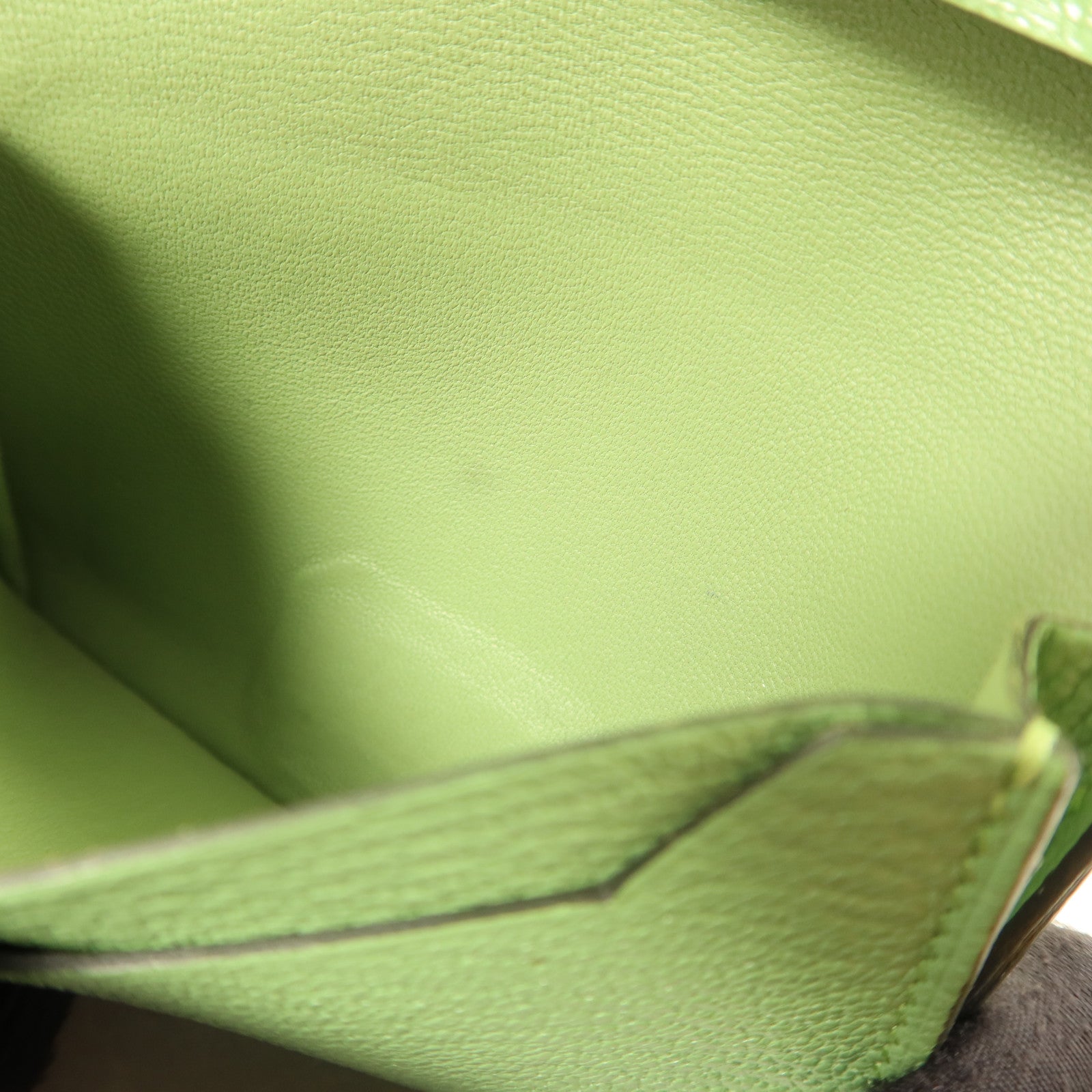 HERMES Chevre皮革Bearn Card Case金扣卡片套Vert Criquet