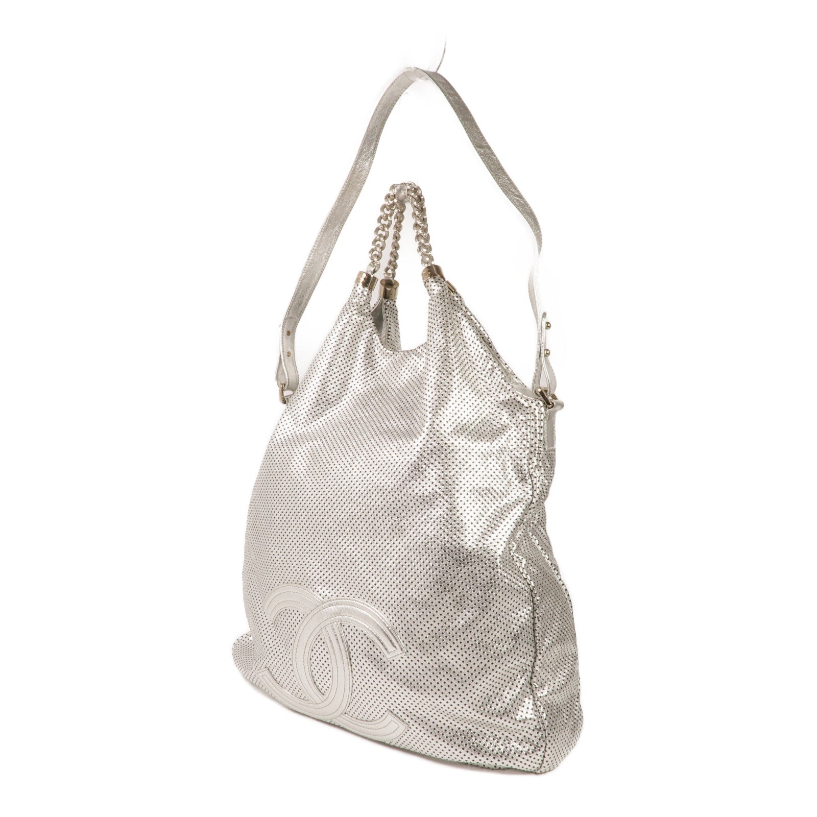 CHANEL 牛皮皮革2 Way Shoulder銀扣手挽肩背兩用袋