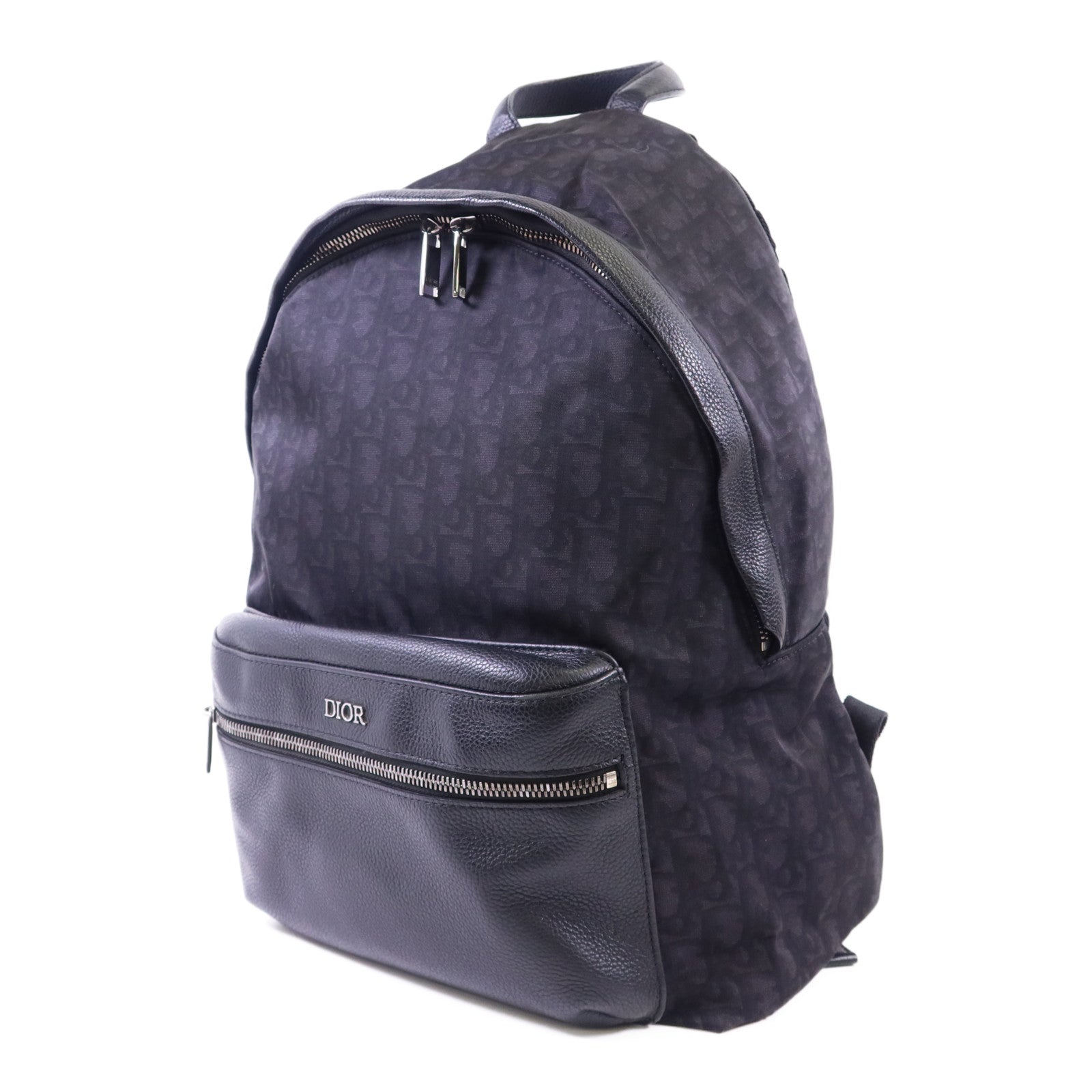 Dior 尼龍/牛皮皮革Trotter Pattern Backpack銀扣背包