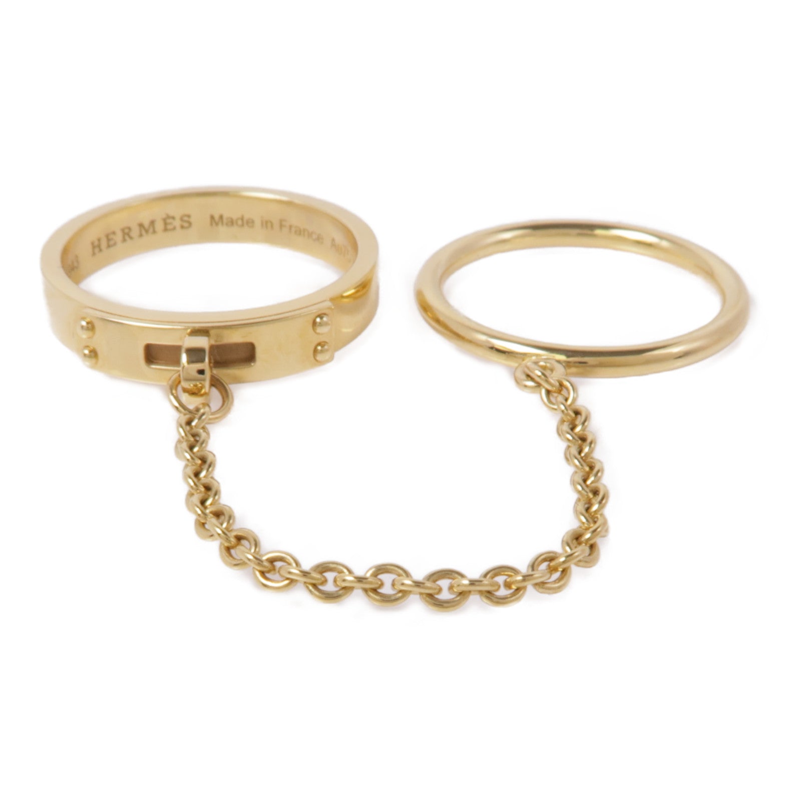 HERMES 18K黃金Bague Kelly TPM Double戒指Hermes#50/US#5.25/4.5