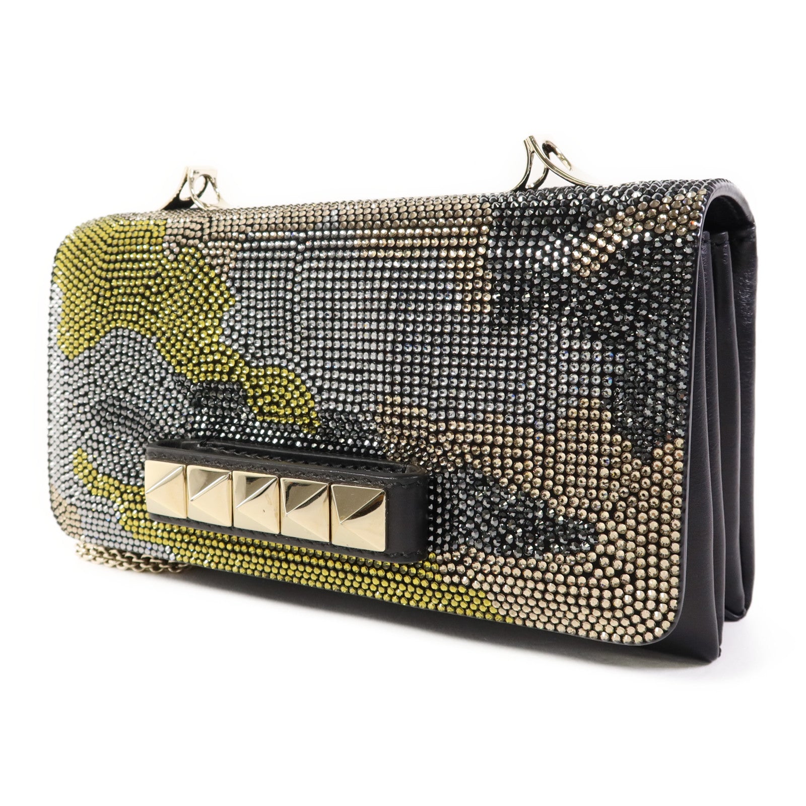 Valentino 牛皮皮革/水晶Shoulder Bag金扣鏈帶肩背袋