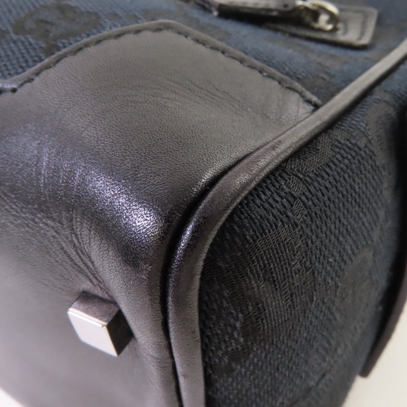 GUCCI GG帆布Bowler Handbag銀扣手挽袋黑色